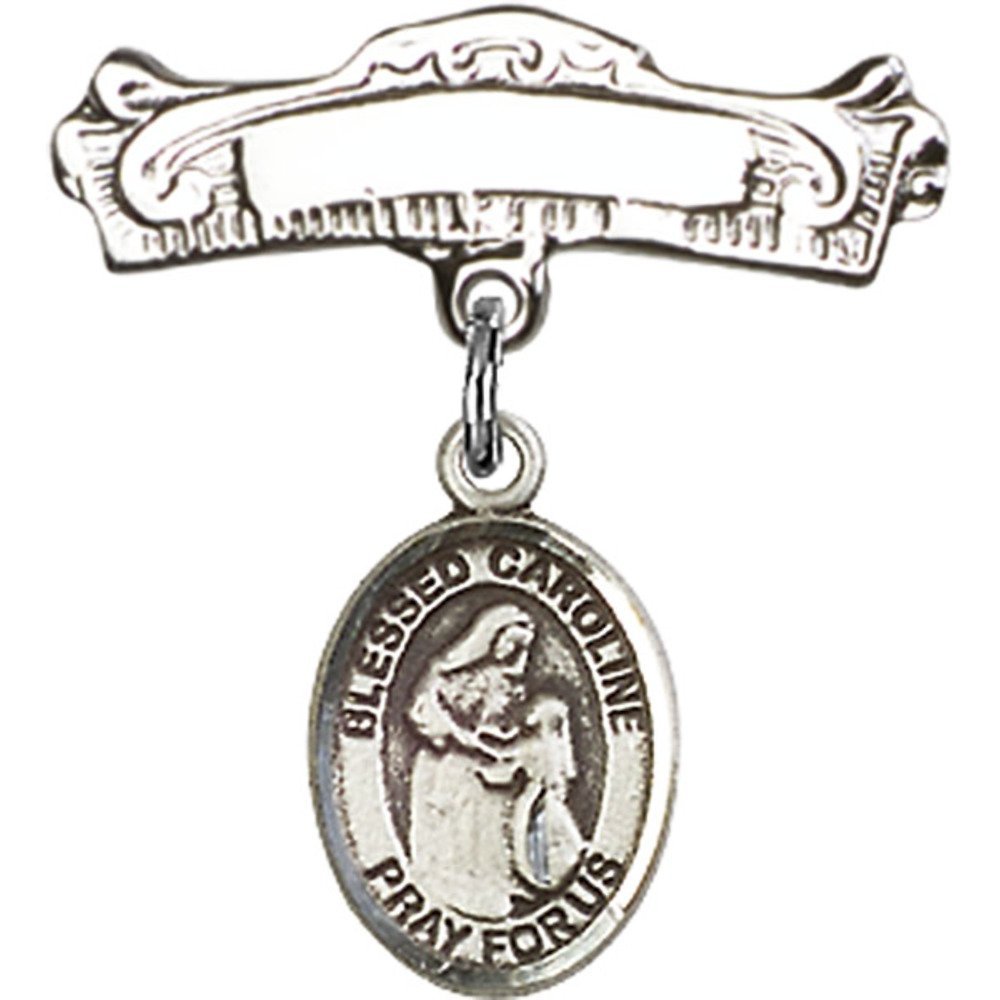 Blessed Caroline Gerhardinger Sterling Silver Baby Badge with Charm - 7/8 X 7/8 Inch Arched Polished Pin - Perfect for Christening, Baptism & First Communion Gifts
