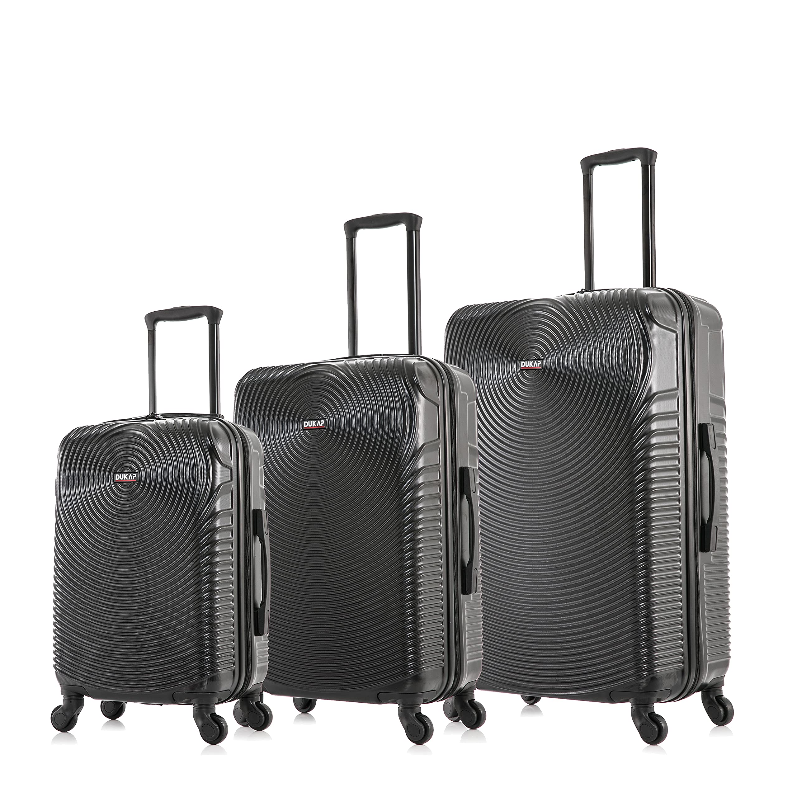 DUKAP INCEPTION 3-Piece Hardshell Luggage Set with Spinner Wheels - 20in, 24in, 28in Lightweight Durable Suitcases with Trolley Handle - Perfect for Air Travel, Business Trips & Family Vacations (Black)