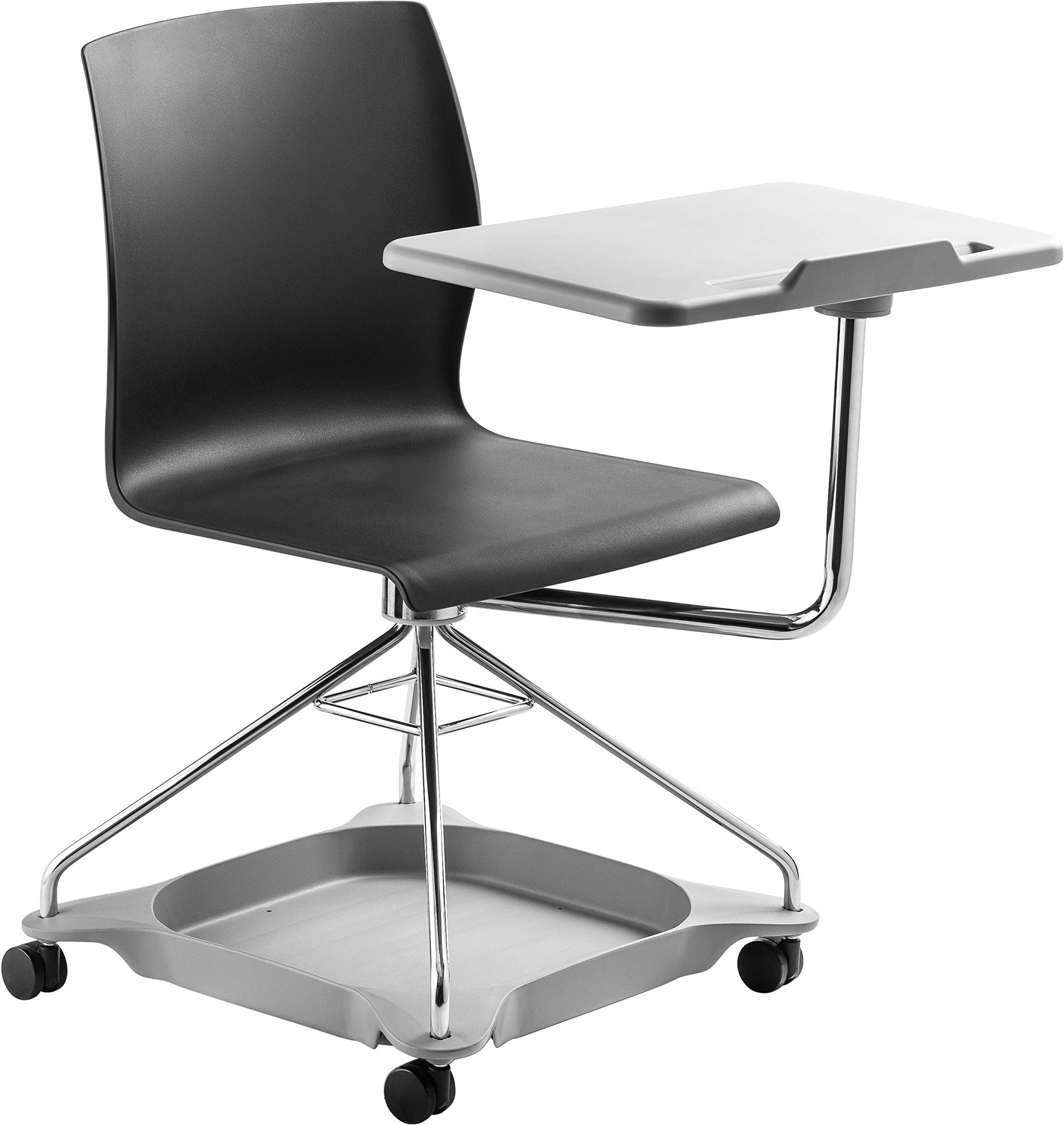 National Public Seating Mobile Chair with Tablet Arm & Storage - Black | Rolling Office Chair with Writing Surface & Storage Compartment | Perfect for Conference Rooms, Classrooms & Waiting Areas