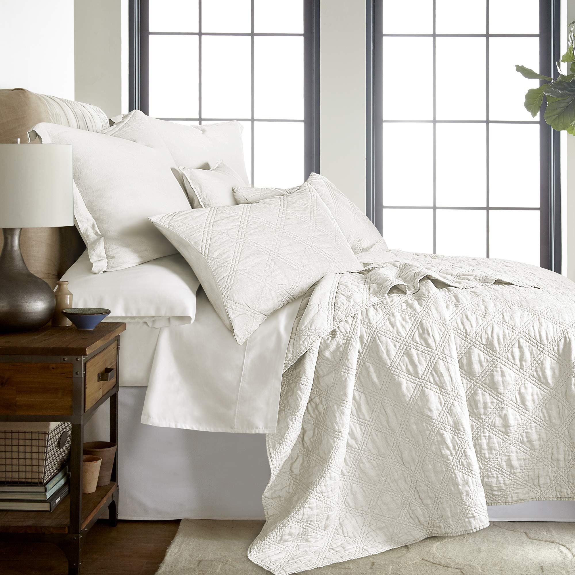 Premium 100% Linen Front & Cotton Back Quilt Set - Full/Queen Size (88