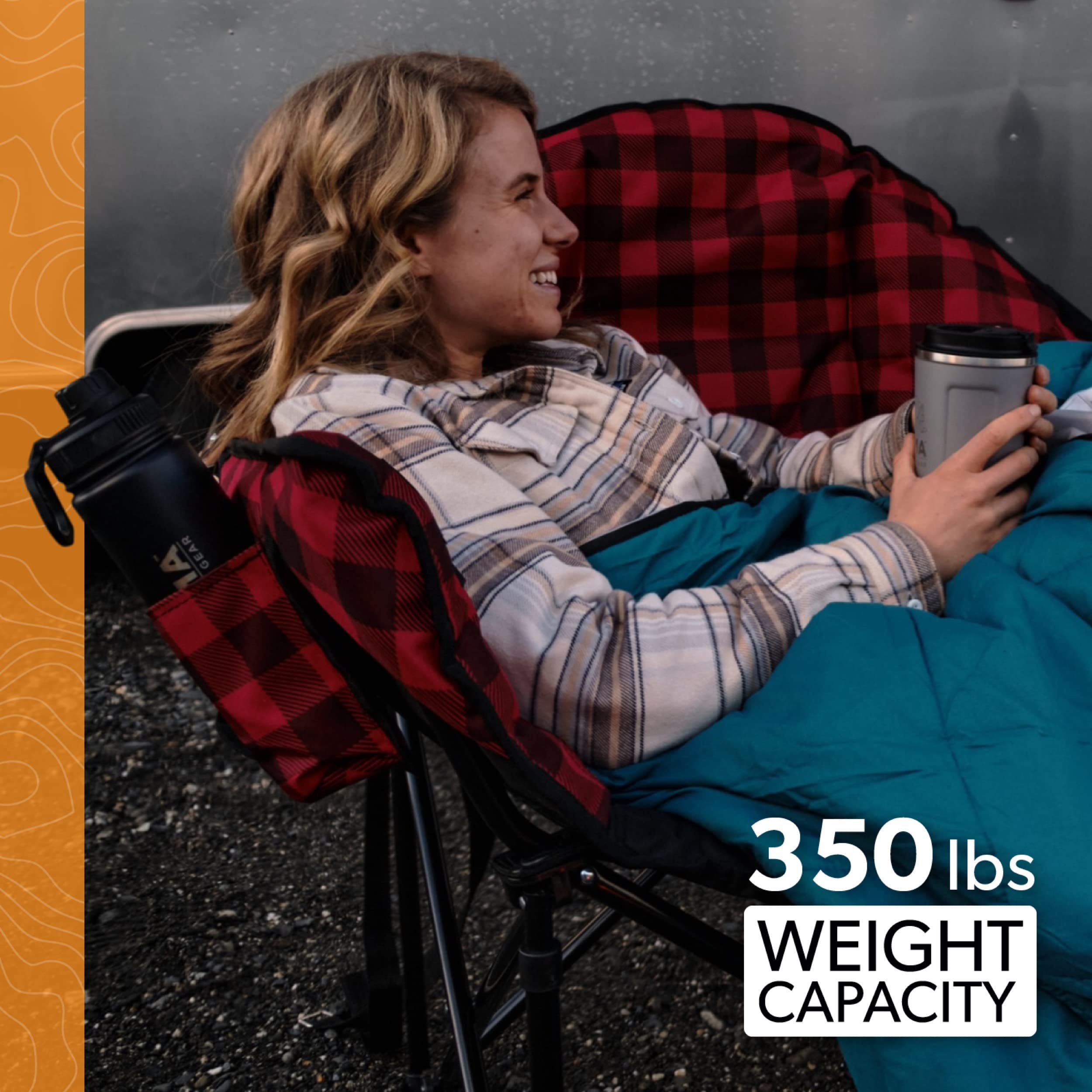 Kuma Outdoor Gear Lazy Bear Heated Chair - Portable Camping Chair with Battery Heater, Foldable & Lightweight Polyester Seat (Red Plaid) - Perfect for Camping, Backyard, Picnics & Outdoor Events