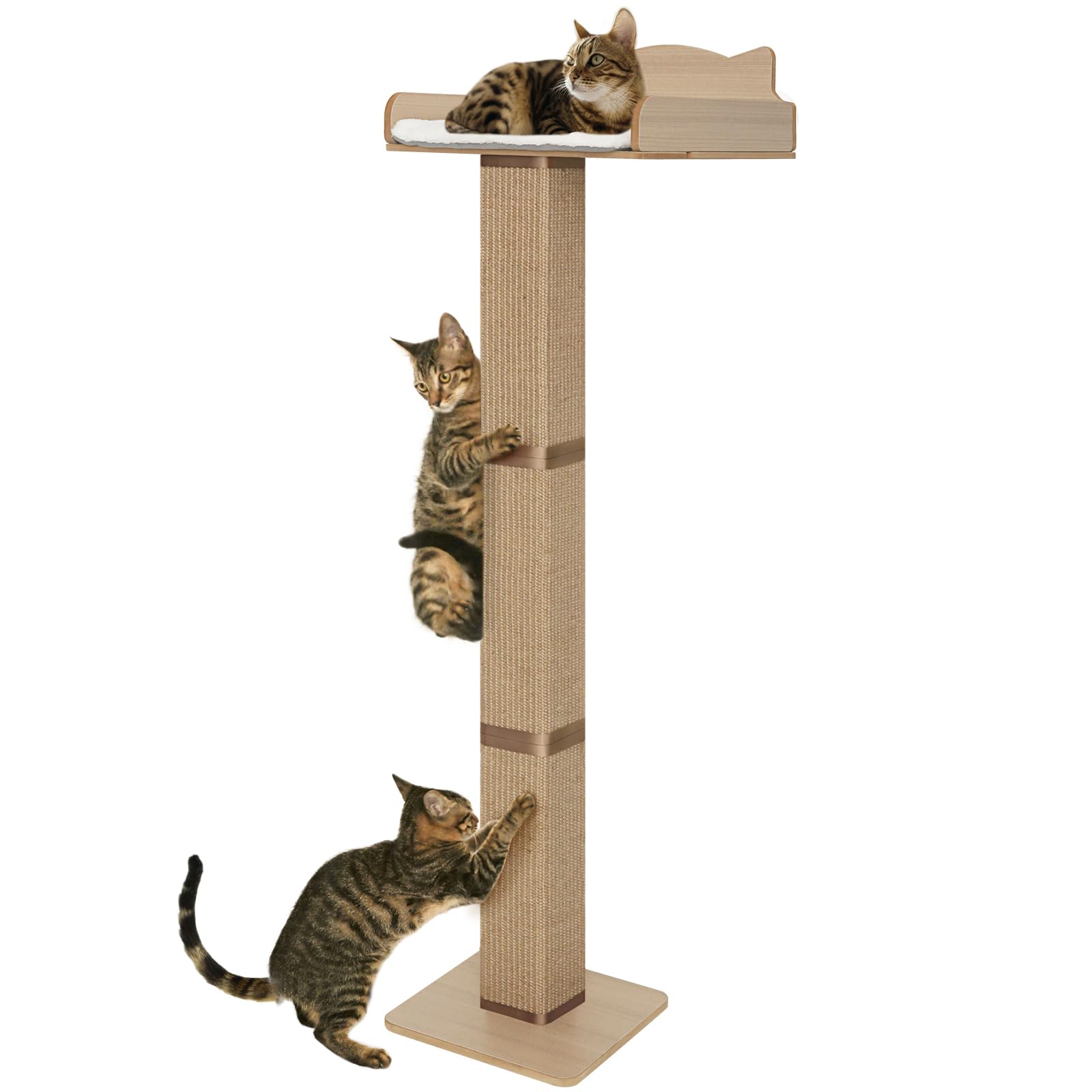 Premium Cat Window Perch with Scratching Post - Sturdy Sisal Cat Hammock for Windows with 2 Strong Suction Cups, Large Perch & Plush Cushion - Perfect for Indoor Cats to Lounge, Scratch & Sunbathe by the Window
