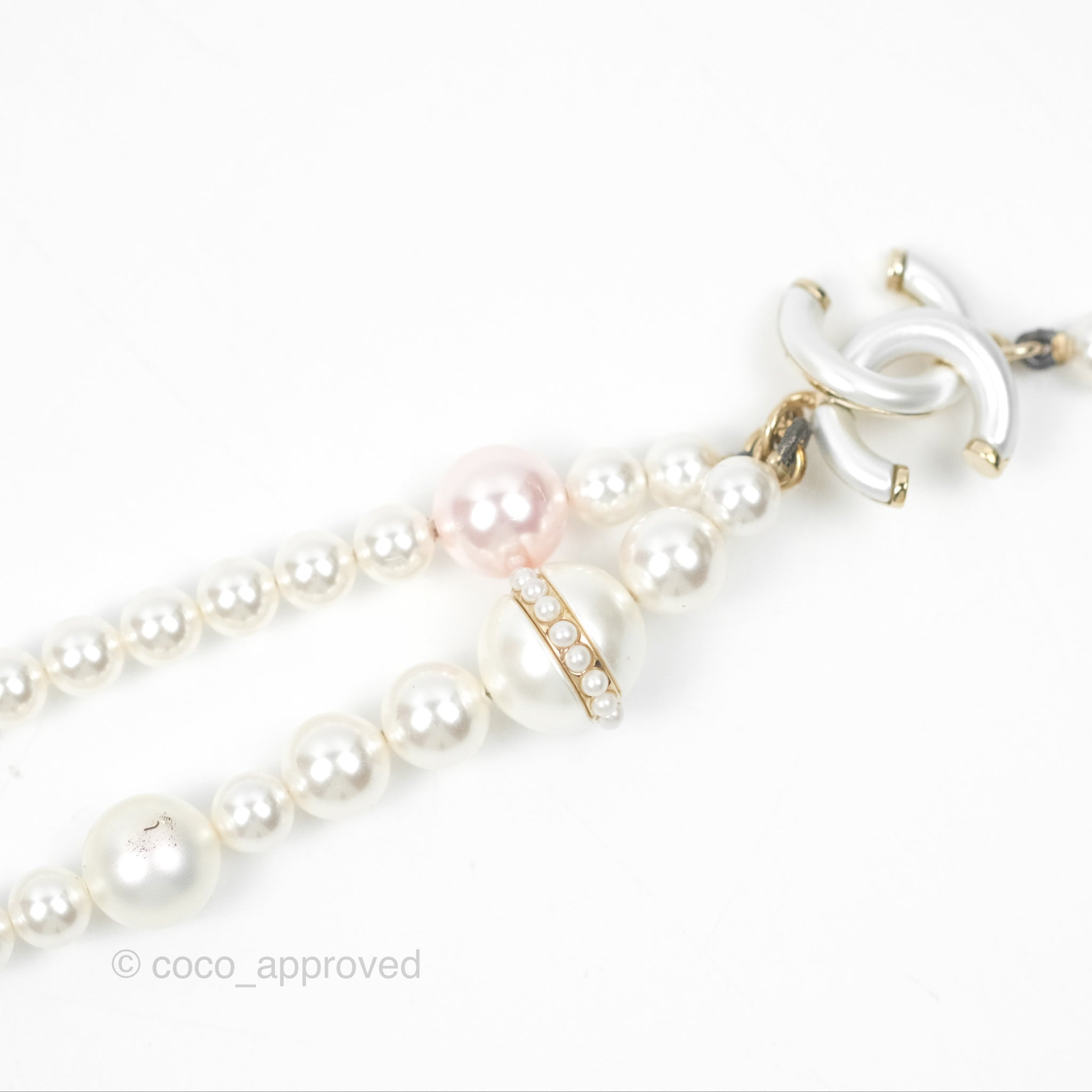 Chanel CC Pearl Double Strand Necklace 17K Gold Tone - Elegant Layered Pearl Jewelry for Women, Perfect for Parties, Weddings & Special Occasions