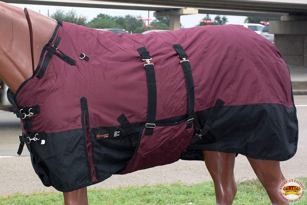HILASON 1200D Winter Waterproof Horse Blanket with Belly Wrap - Heavy Duty Turnout Blanket for Cold Weather - 70 Inch Warm Horse Coat for Riding & Stable Use