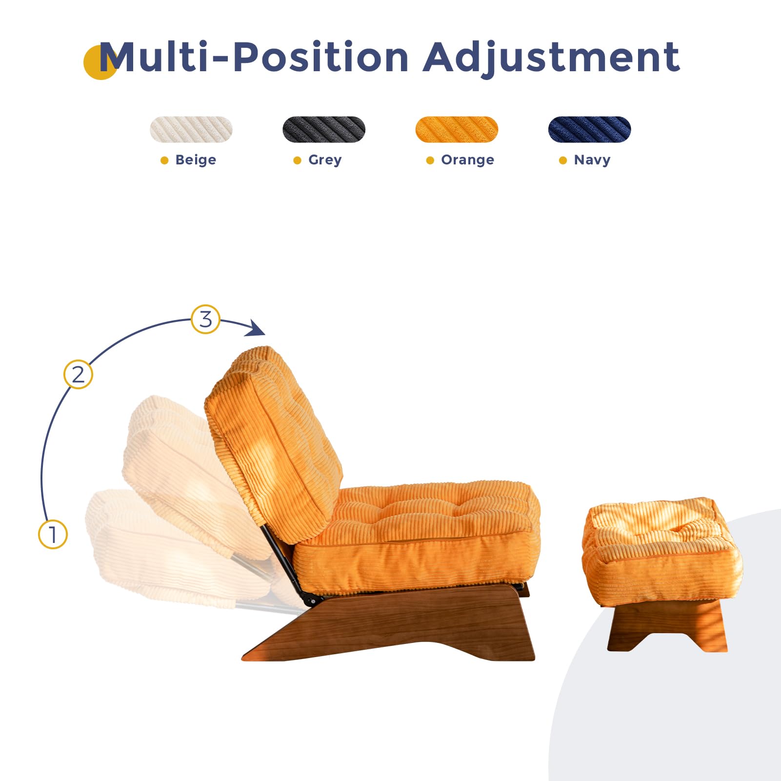 MAXYOYO Adjustable Accent Chair with Ottoman Set - Tufted Lounge Chair for Living Room, Bedroom & Office - Comfortable Modern Recliner in Orange - Perfect for Relaxing, Reading & Entertaining Guests