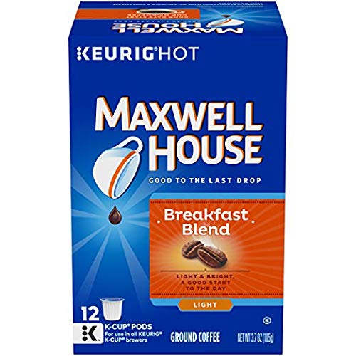 Maxwell House Breakfast Blend Medium Roast Keurig K-Cup Coffee Pods - 12 Count Pack - Rich & Smooth Flavor for Morning Energy - Perfect for Home, Office or Travel Use