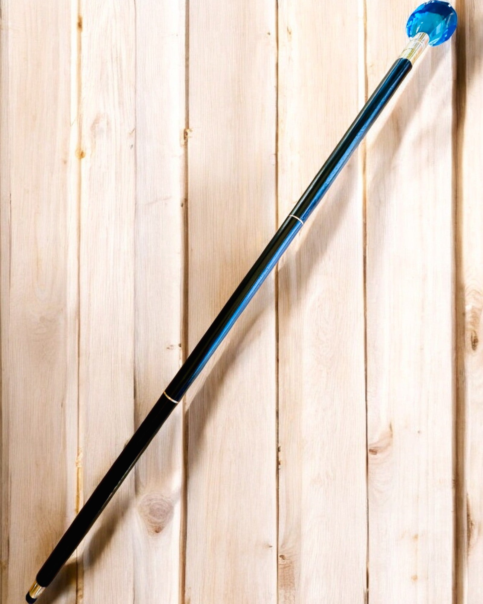Handcrafted Wooden Walking Cane with Blue Diamond Design - Custom Engraving Available for Seniors & Mobility Support - Perfect for Hiking, Travel & Everyday Use