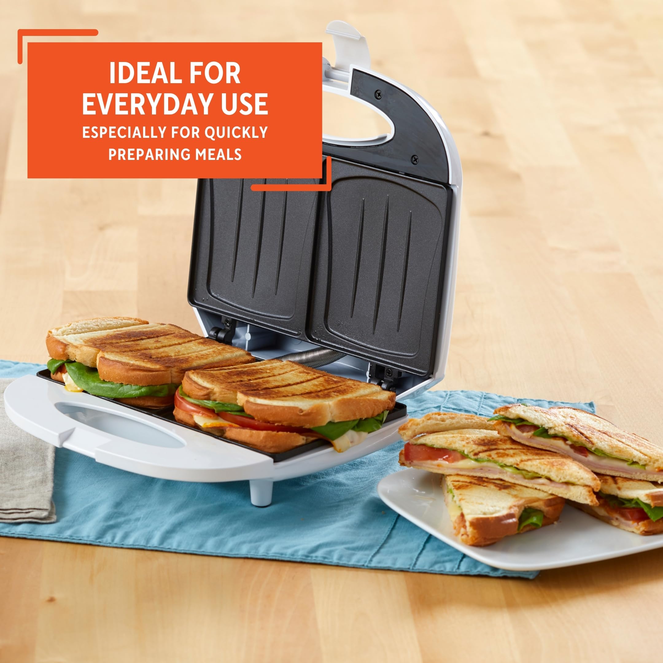 IMUSA 2-Slot Electric Sandwich Maker - White (GAU-80108) with Indicator Lights | Perfect for Quick Breakfasts, Lunches & Snacks at Home or Office