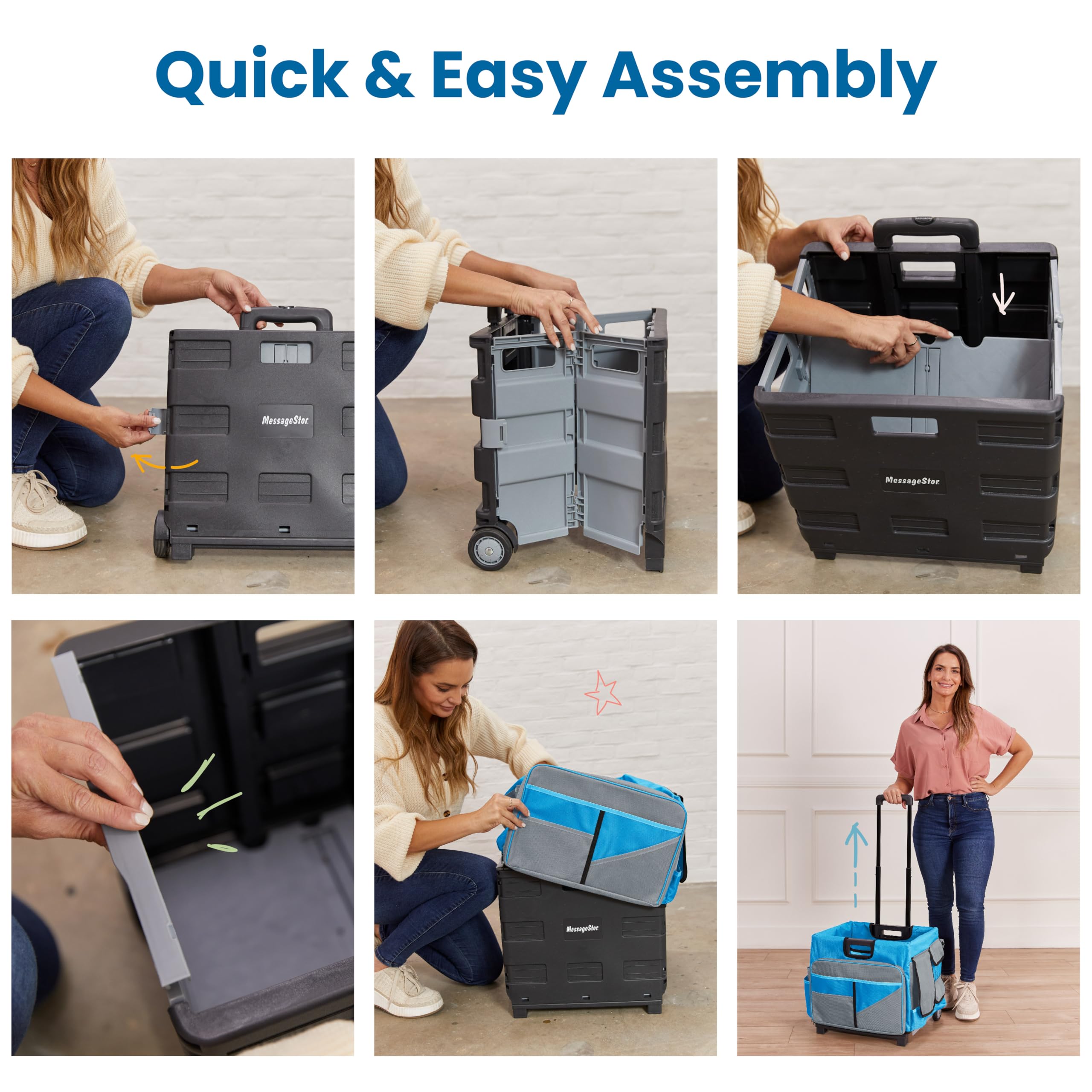 ECR4Kids Universal Rolling Cart with Canvas Organizer Bag - Mobile Storage Cart for Classroom, Office & Home Organization - Blue & Grey Rolling Utility Cart for Supplies, Books & Crafts