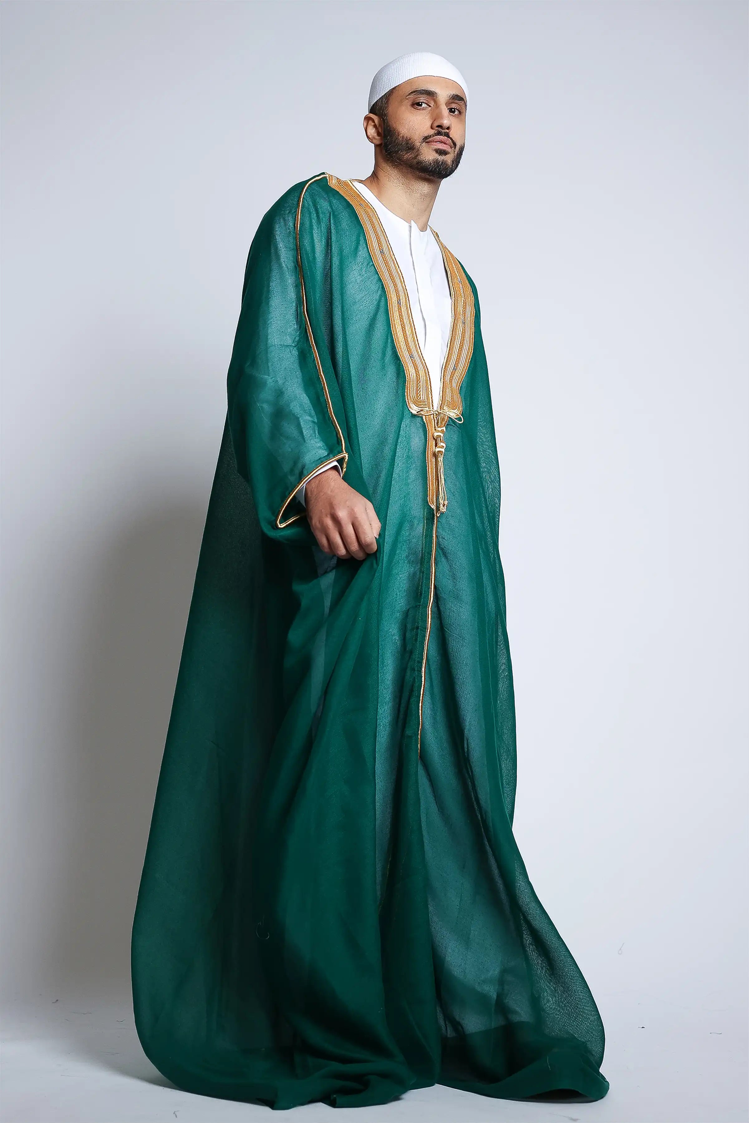 Premium Pine Green Arab Bisht - Traditional Middle Eastern Cloak for Men - Perfect for Weddings, Festivals & Special Occasions