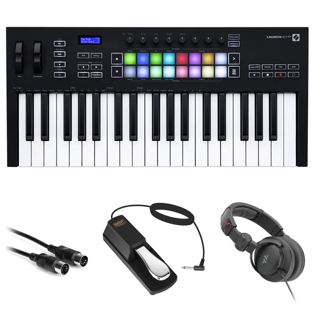 Novation Launchkey 37 MK3 37-Key USB MIDI Keyboard Controller Bundle with Studio Headphones, Sustain Pedal & MIDI Cable - Perfect for Music Production, Live Performance & Home Recording