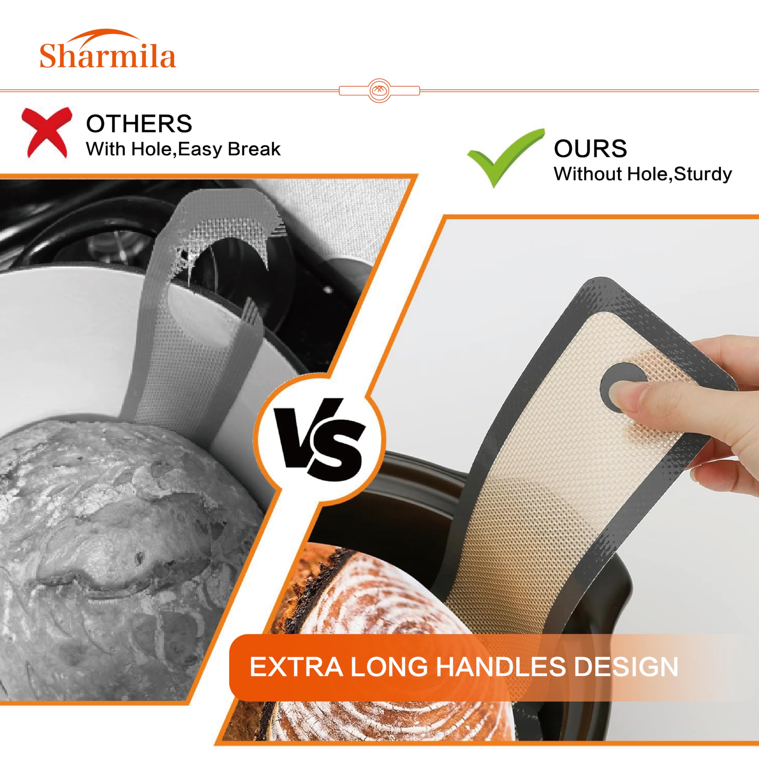 Non-Stick Silicone Bread Sling for Dutch Oven - Heat Resistant Oval & Round Loaf Lifter with Long Handles (2Pcs) - Perfect for Sourdough, Artisan Bread Baking & Easy Dough Transfer