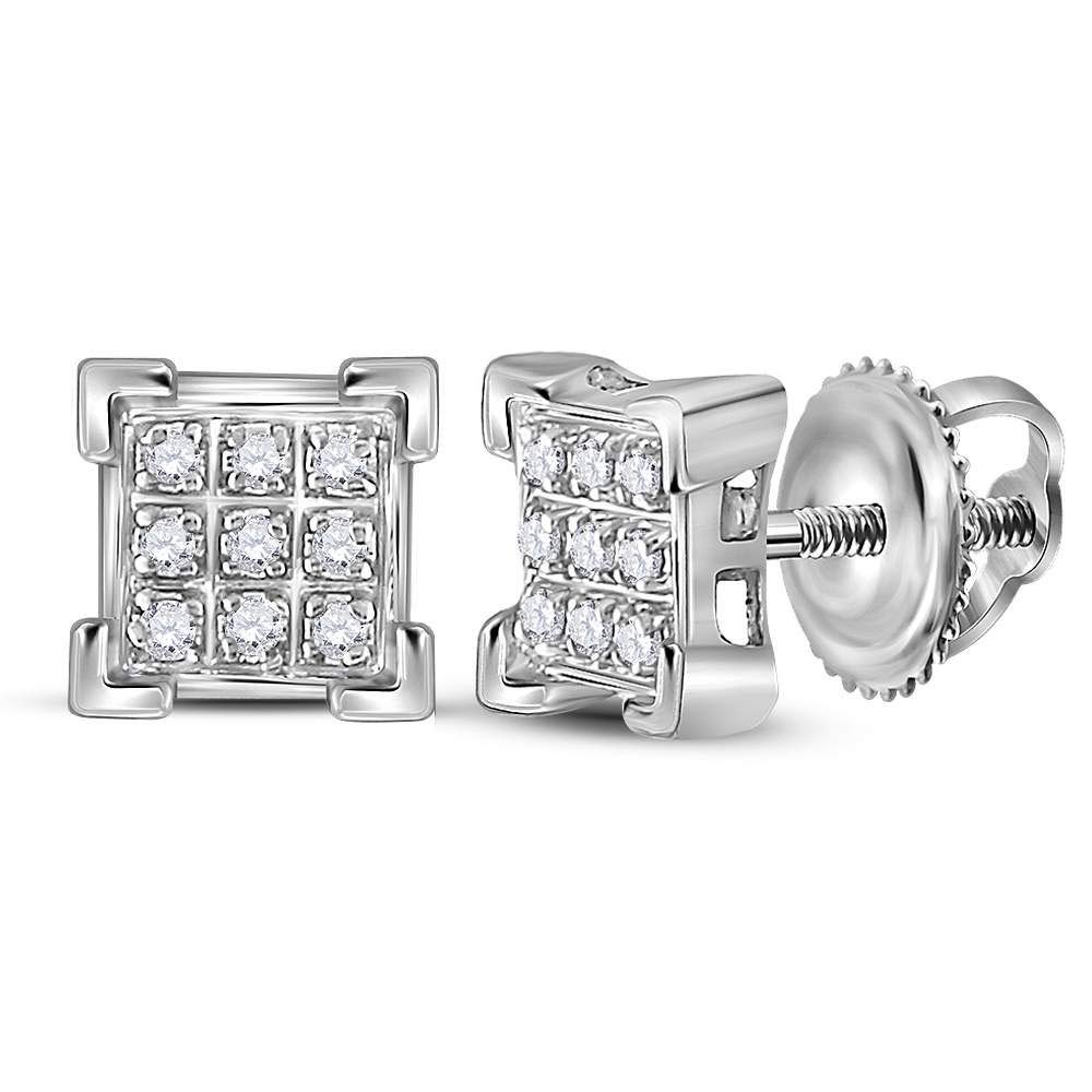 10Kt White Gold Women's Round Diamond Square Cluster Earrings - 1/20 Cttw Stud Earrings for Wedding, Anniversary & Everyday Elegance