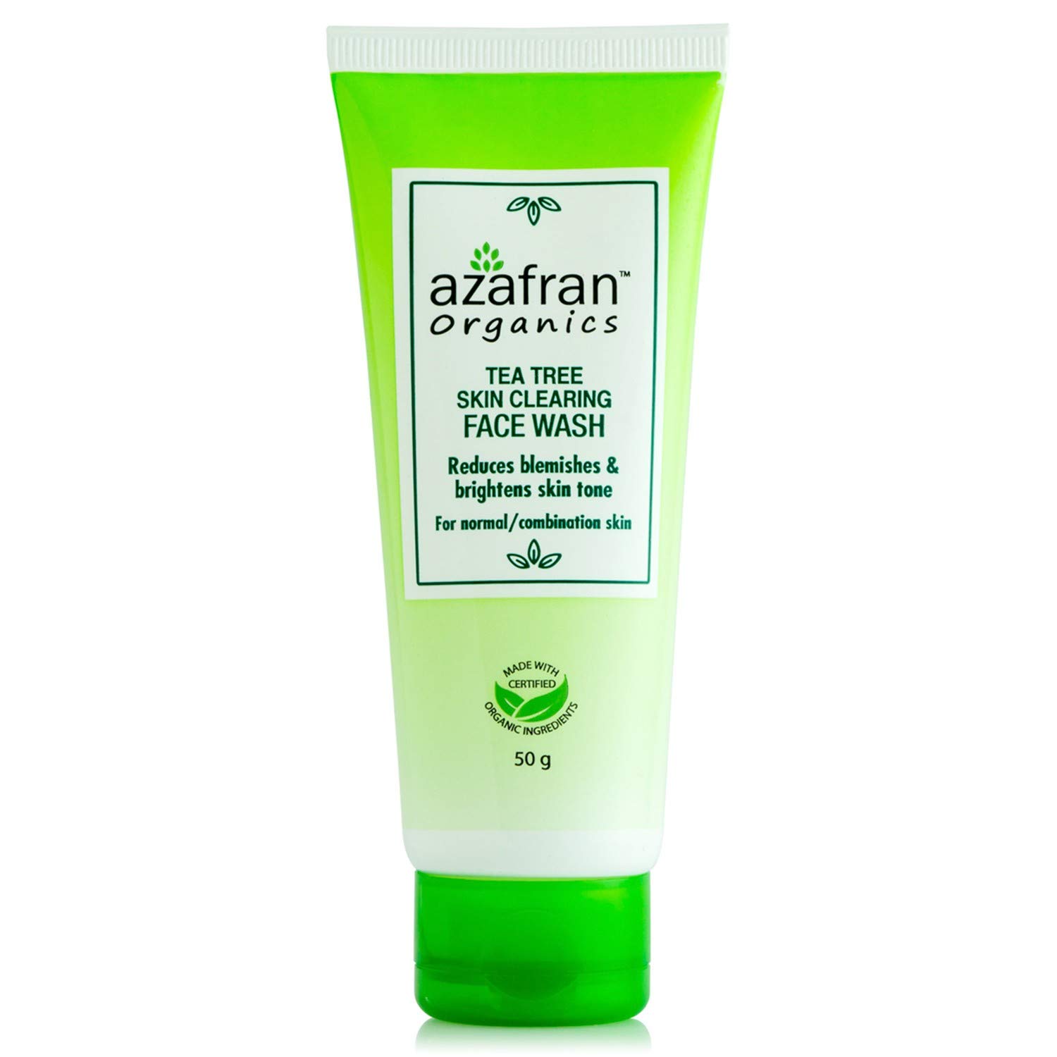 **Organic Azafran Skin Clearing Face Wash with Australian Tea Tree Oil – Acne Treatment for Blemished Skin, Brightens Skin Tone – Gentle Daily Cleanser, Paraben-Free, SLS-Free, Cruelty-Free & Vegan – For Women & Men, Normal & Combination Skin – 50g – Perfect for Morning & Night Skincare Routine**