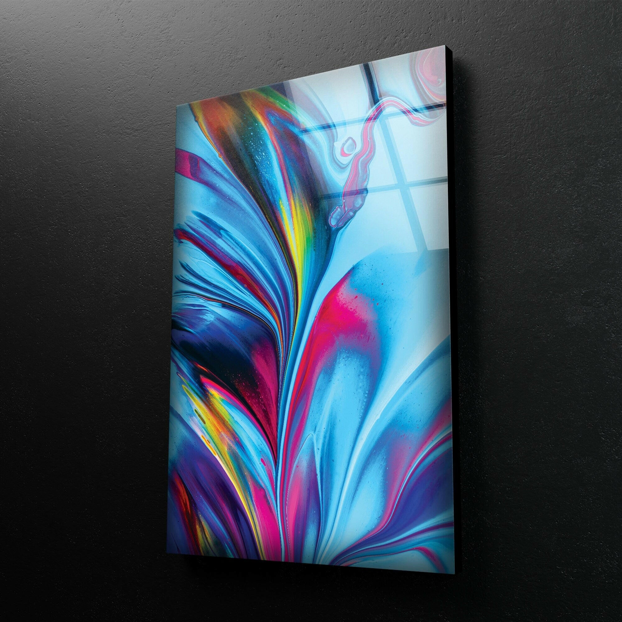 Blue and Red Abstract Glass Wall Art - Modern Handmade Decor for Living Room, Bedroom & Office - Perfect for Home & Office Decorations