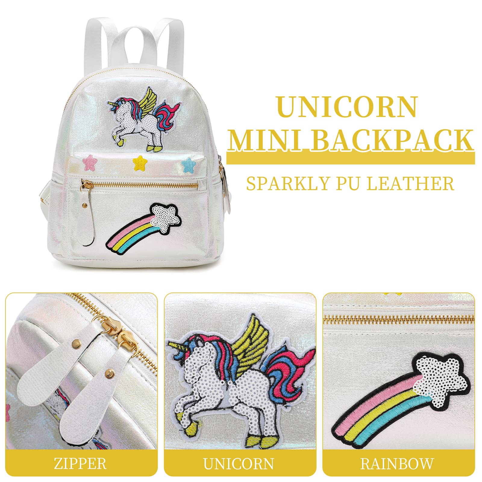 Unicorn Mini Leather Backpack for Girls - Cute White Small Purse for School, Travel & Everyday Use | Durable Kids Shoulder Bag