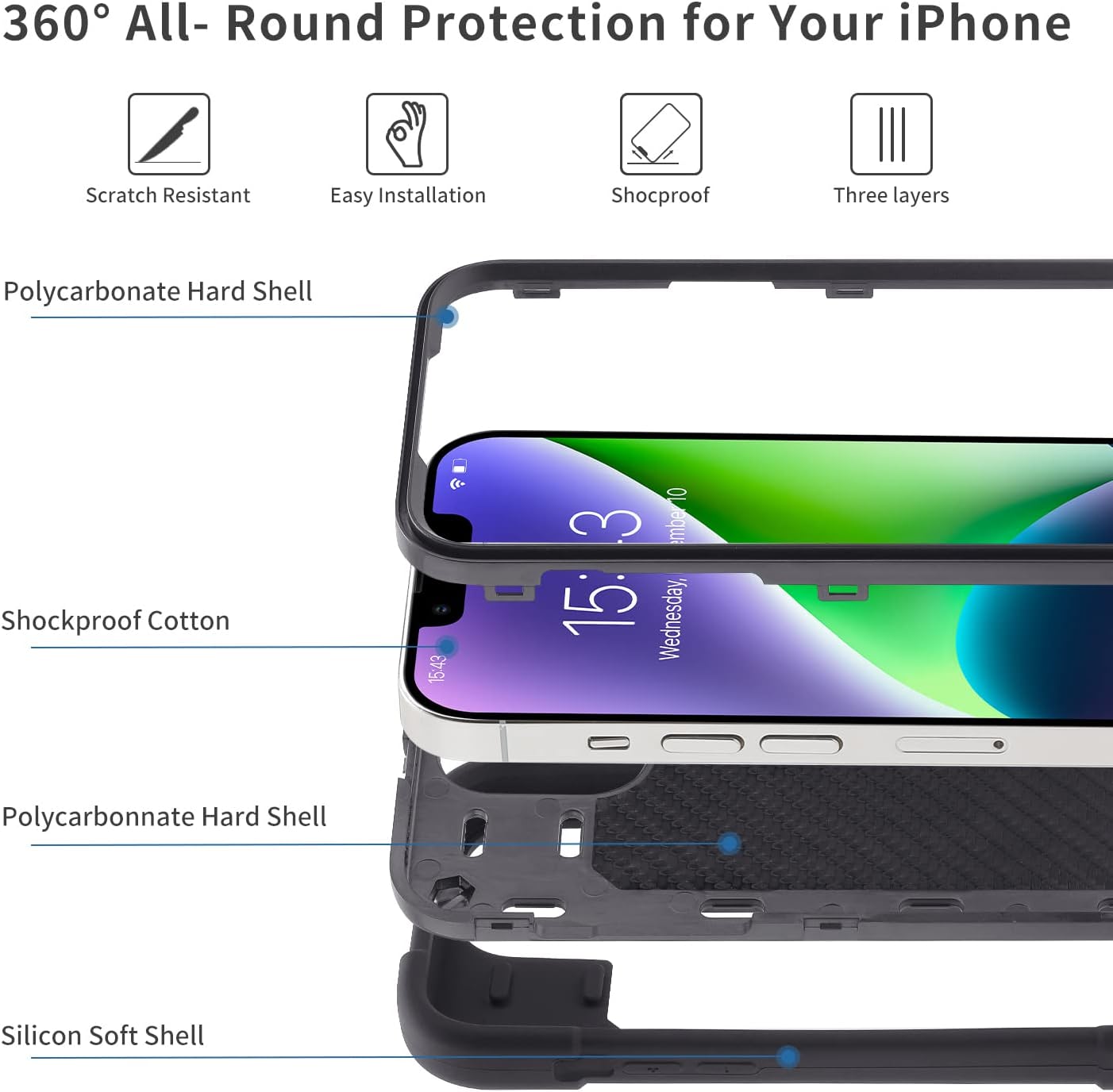 iPhone 14 Plus Case 6.7 Inch with 360° Rotating Ring Stand - Heavy Duty Protective Phone Cover in Black | Perfect for Work, Travel & Hands-Free Viewing