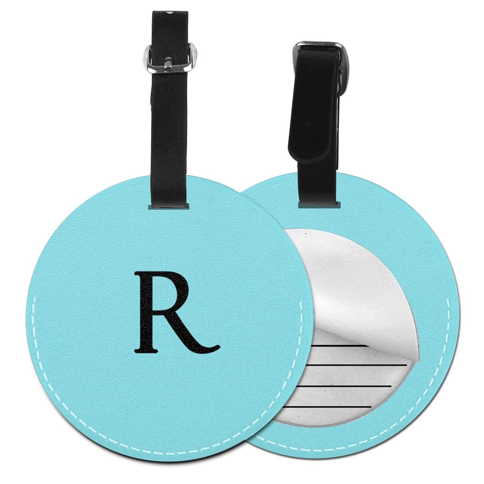 Custom Monogrammed Leather Luggage Tags with Stainless Steel Loop - Personalized Initial Letter R for Suitcases & Travel Bags | Durable Travel Accessories for Vacation, Business Trips & Cruise Identification