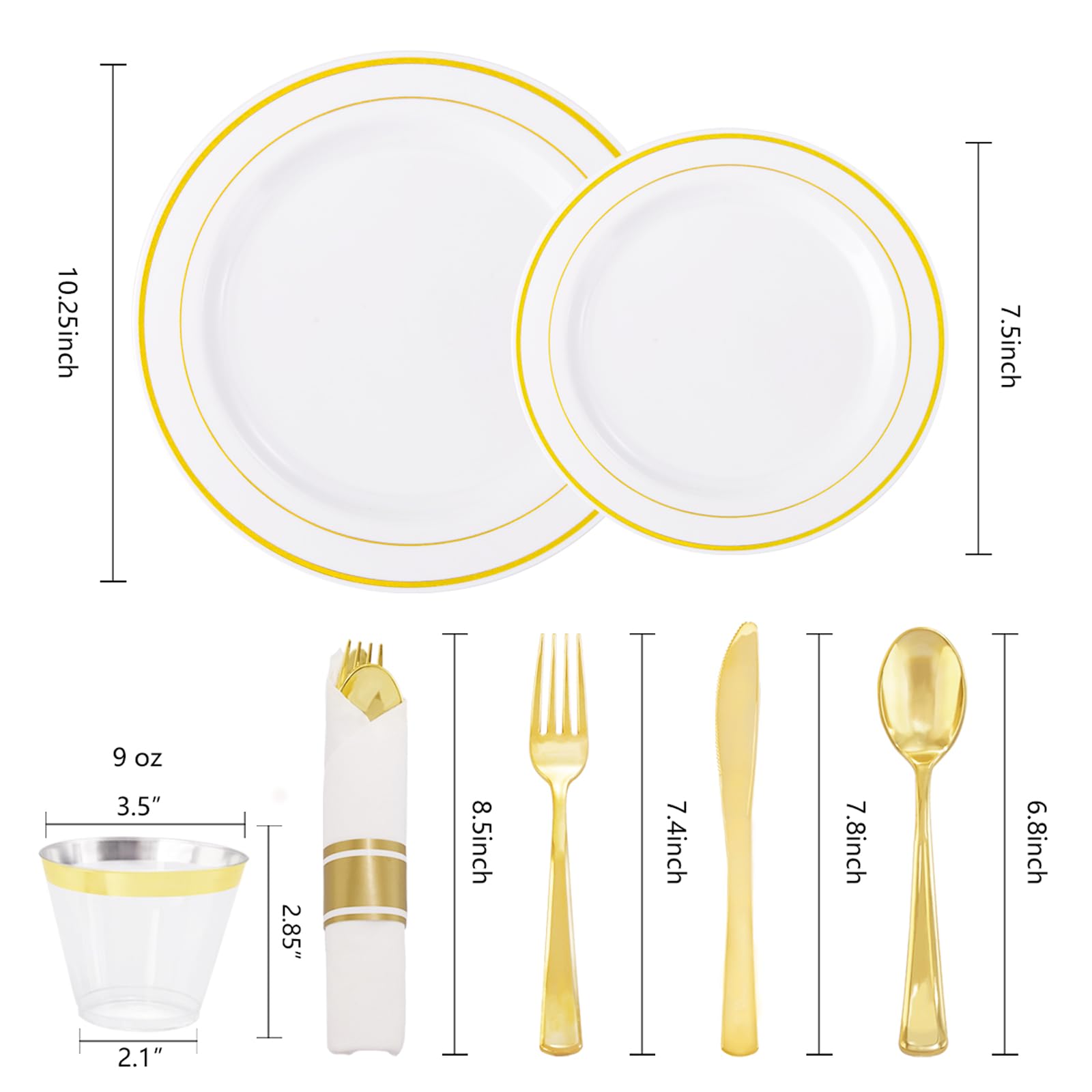 WELLIFE 350-Piece Gold Disposable Plates and Cutlery Set - Premium 10.25