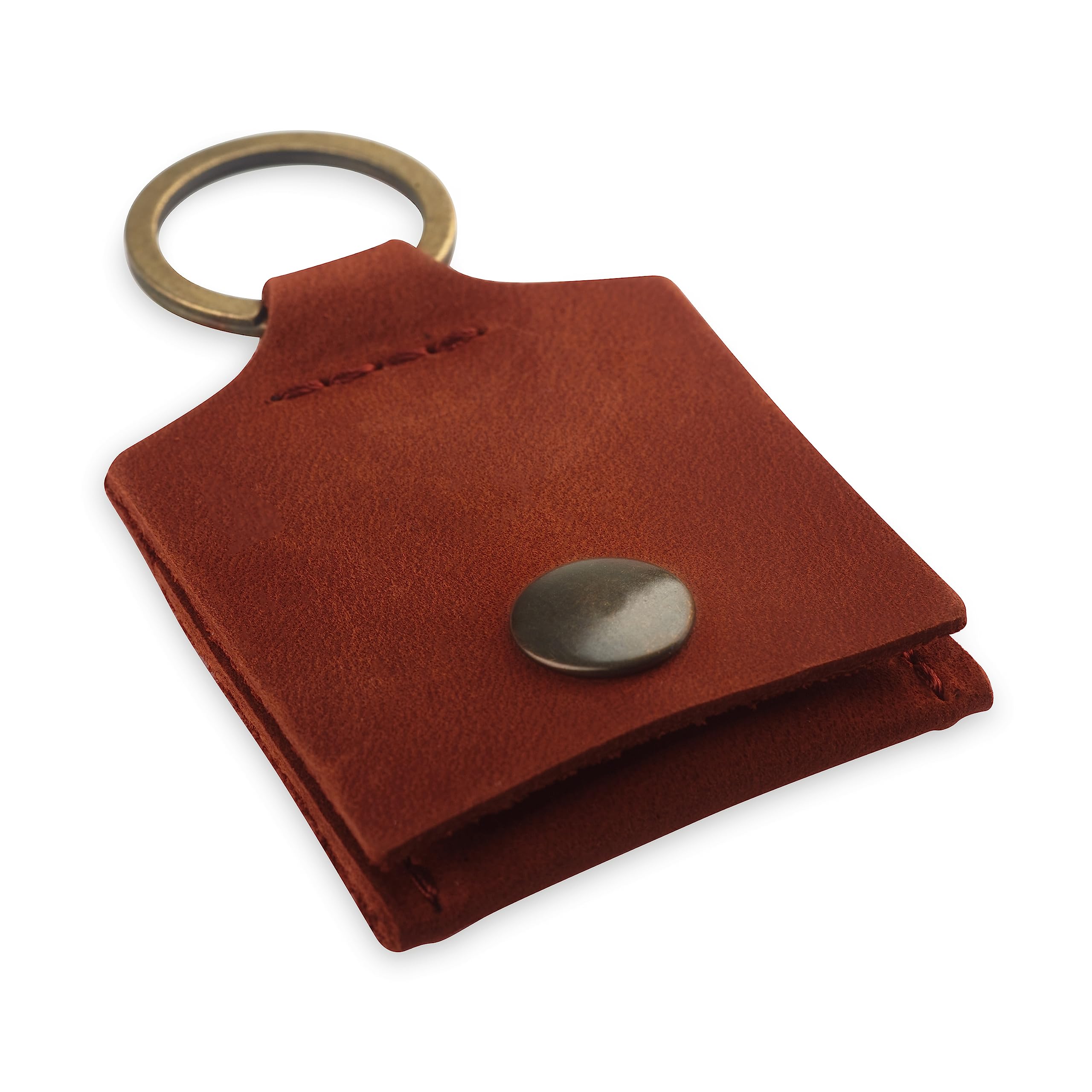 Genuine Leather Keychain Ring Holder - Wedding & Engagement Ring Travel Case, Gym & Workout Ring Pouch (Cognac) - Perfect for Travel, Sports & Everyday Jewelry Protection