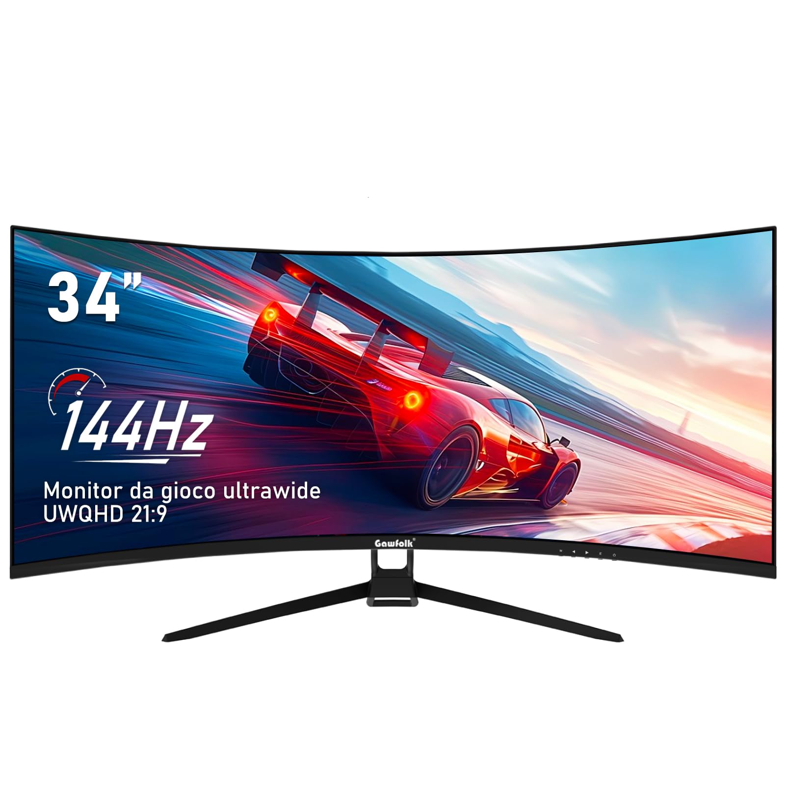 Gawfolk 34 Inch Ultrawide Curved Gaming Monitor 1500R, 144Hz, 21:9 UWQHD (3440x1440), Adaptive Sync, HDR, 178° Viewing Angle, HDMI & DisplayPort, VESA 75x75mm - Black - Perfect for Immersive Gaming, Home Office & Multimedia Entertainment