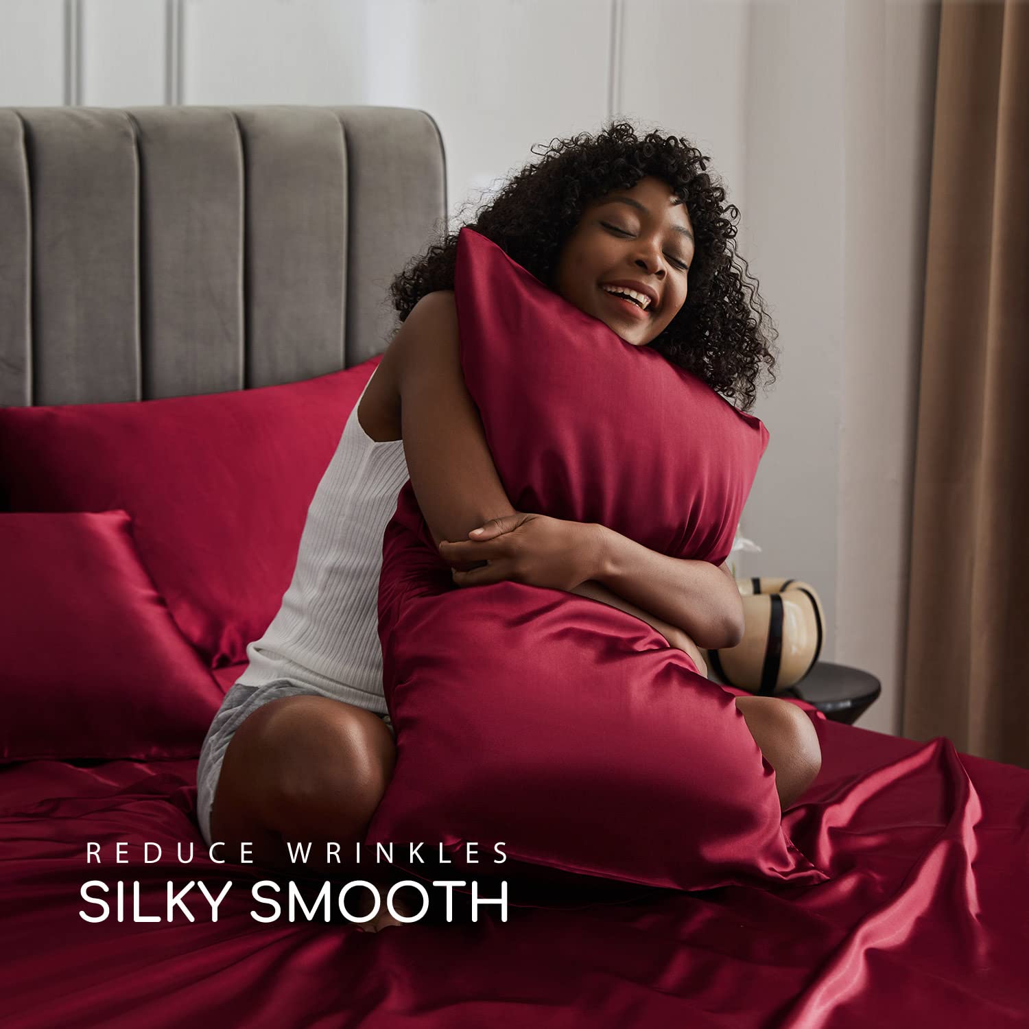 Luxury Satin King Size Bed Sheets Set - 4 Piece Silky Soft Bedding with 15