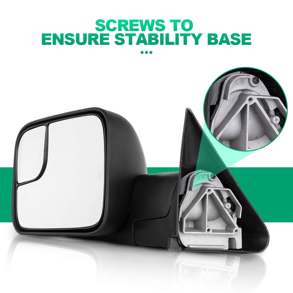 AUTOMUTO Manual Control Towing Mirrors - Black Non-Heated No-Turn Signal for Dodge Ram 1500/2500/3500 (1994-2002) - Driver & Passenger Side Tow Mirrors | Perfect for Towing Trailers, Boats & Heavy Loads