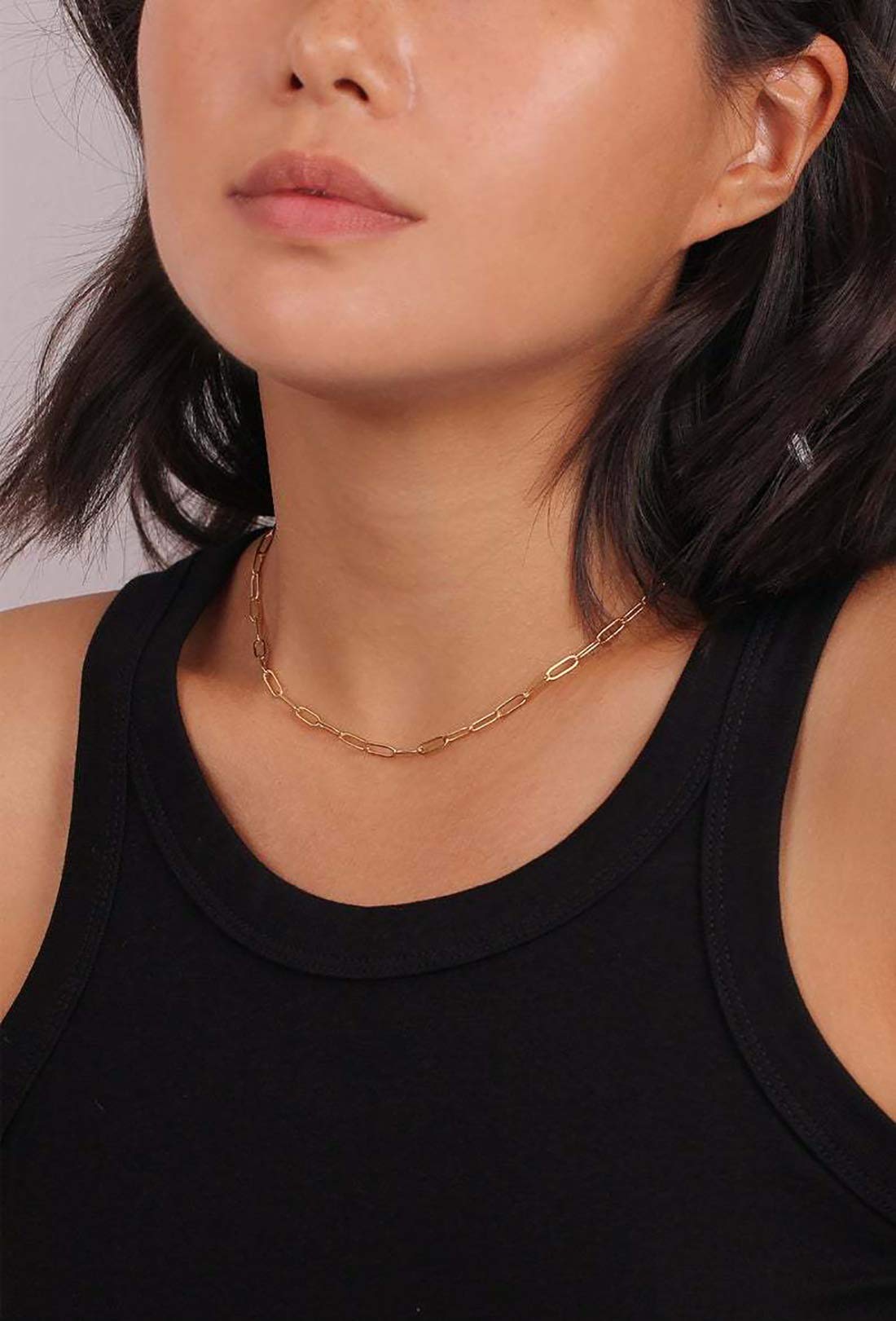 18K Gold Plated Stainless Steel Paperclip Link Chain Necklace & Bracelet Set for Women - Chunky Choker & Cuff Bracelet - Perfect for Parties, Dating & Everyday Wear