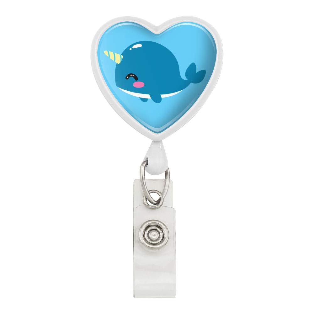 Adorable Kawaii Baby Narwhal Heart Lanyard - Retractable Reel Badge Holder for ID Cards, Keys & Work Access - Perfect for Nurses, Teachers & Office Professionals