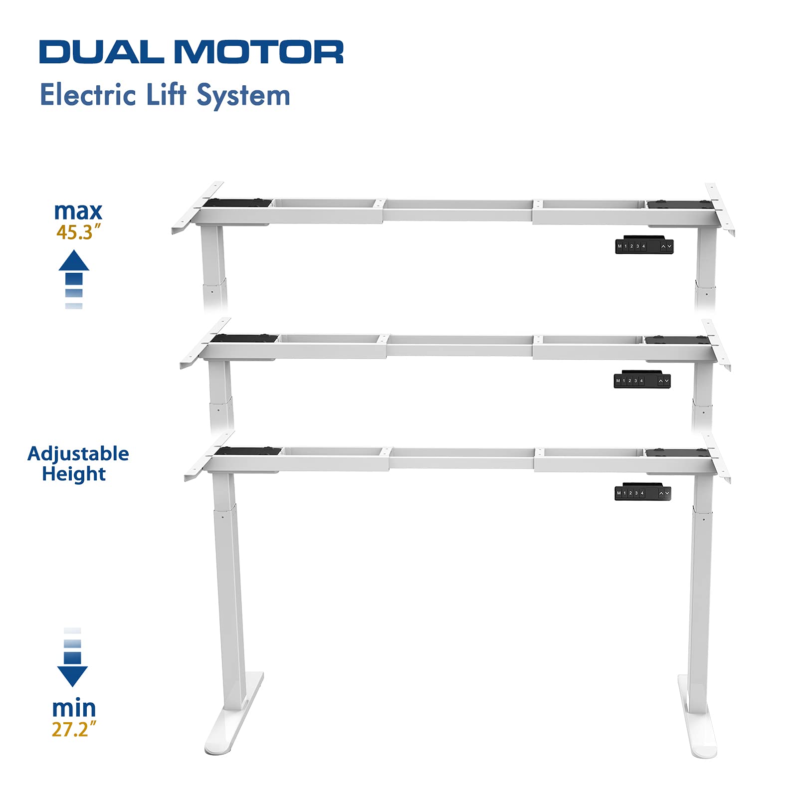 AIMEZO Dual Motor Electric Standing Desk Frame - Height Adjustable with 4 Memory Presets & USB Charging Port for Home Office (2-Tier Legs, White) | Perfect for Work from Home, Gaming Setup & Study Room Ergonomics