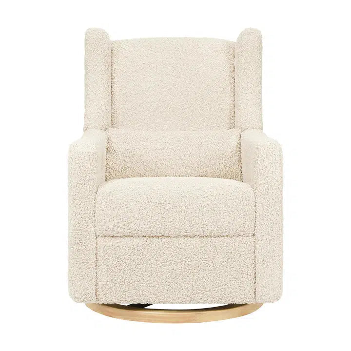 Babyletto Kiwi Electronic Glider Recliner Chair - Luxe Almond Teddy Loop Fabric with Light Wood Base - Nursery Gliding Rocker for Breastfeeding & Baby Comfort