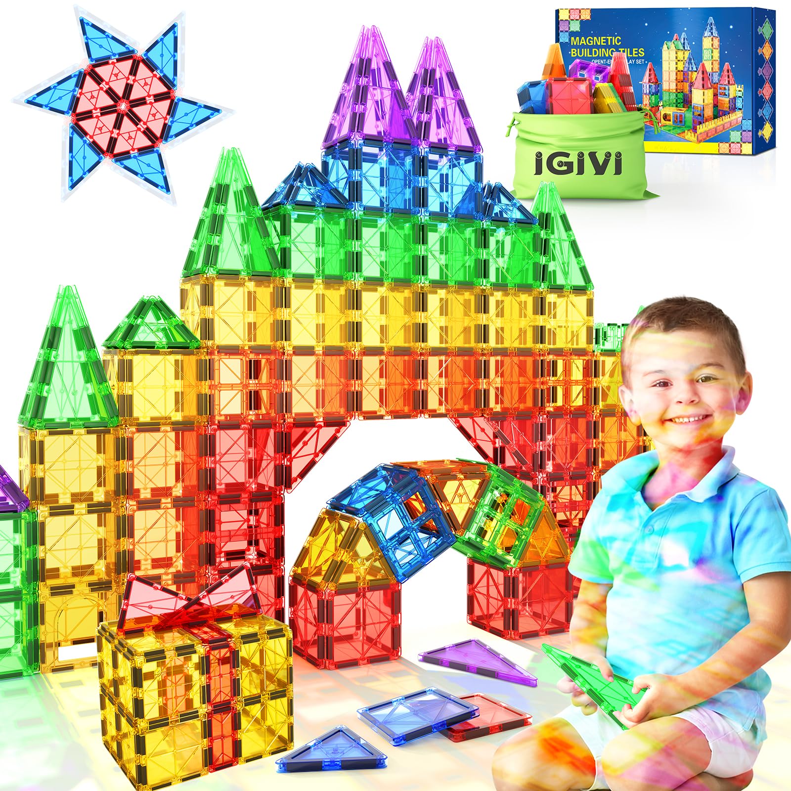 STEM Magnetic Building Tiles for Kids Ages 3-8 | Educational Construction Toys for Boys & Girls | Creative Sensory Play for Toddlers | Perfect Birthday Gift for 3-8 Year Olds | Great for Classroom, Home Learning & Developmental Play