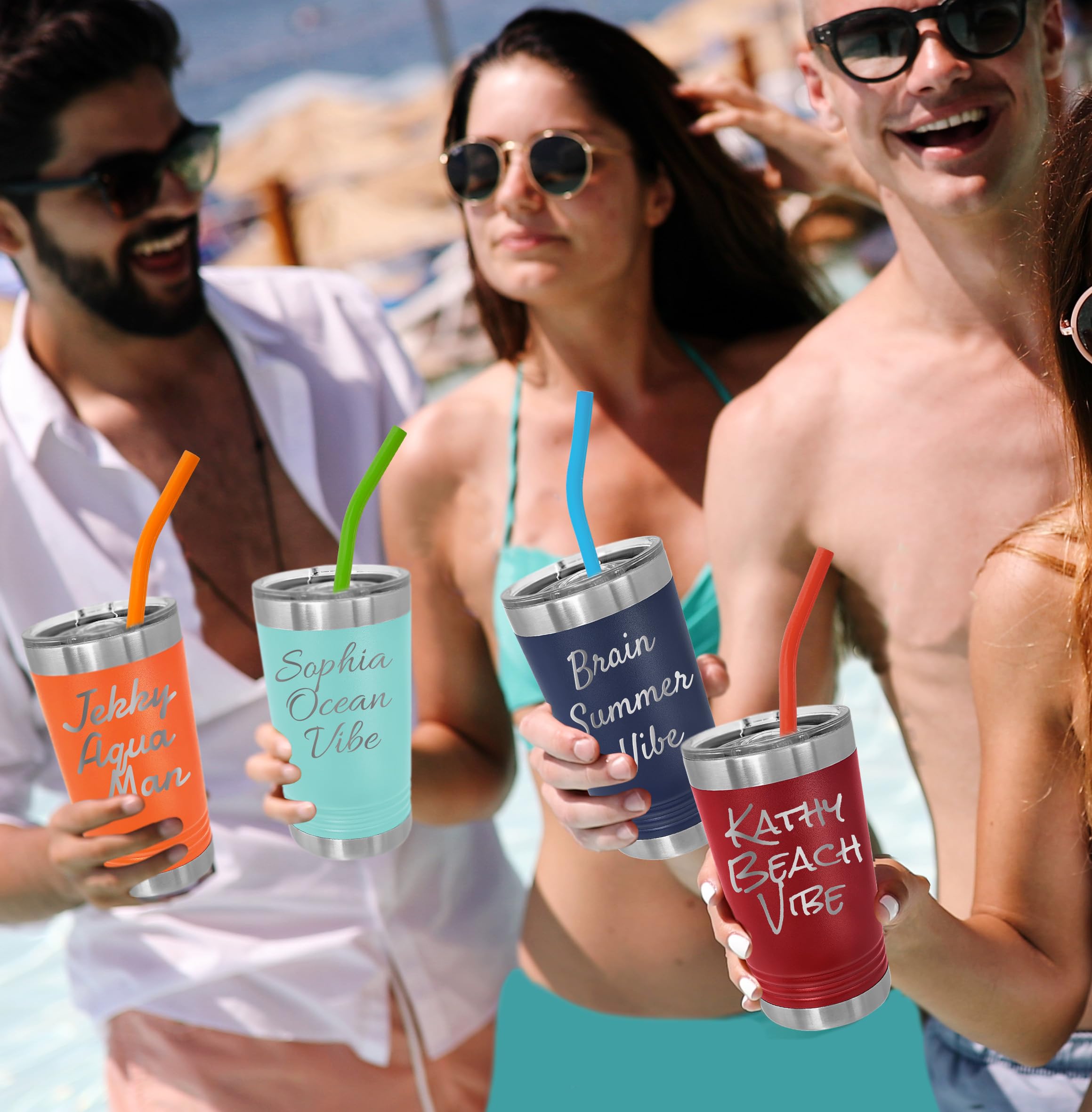 Custom Personalized 16 oz Vacuum Insulated Tumbler with Straw & Slide Lid - Engraved Name Text - Perfect for Birthday, Wedding, Anniversary & Corporate Gifts - Ideal for Coffee, Tea & Cold Drinks On-The-Go (Orange)