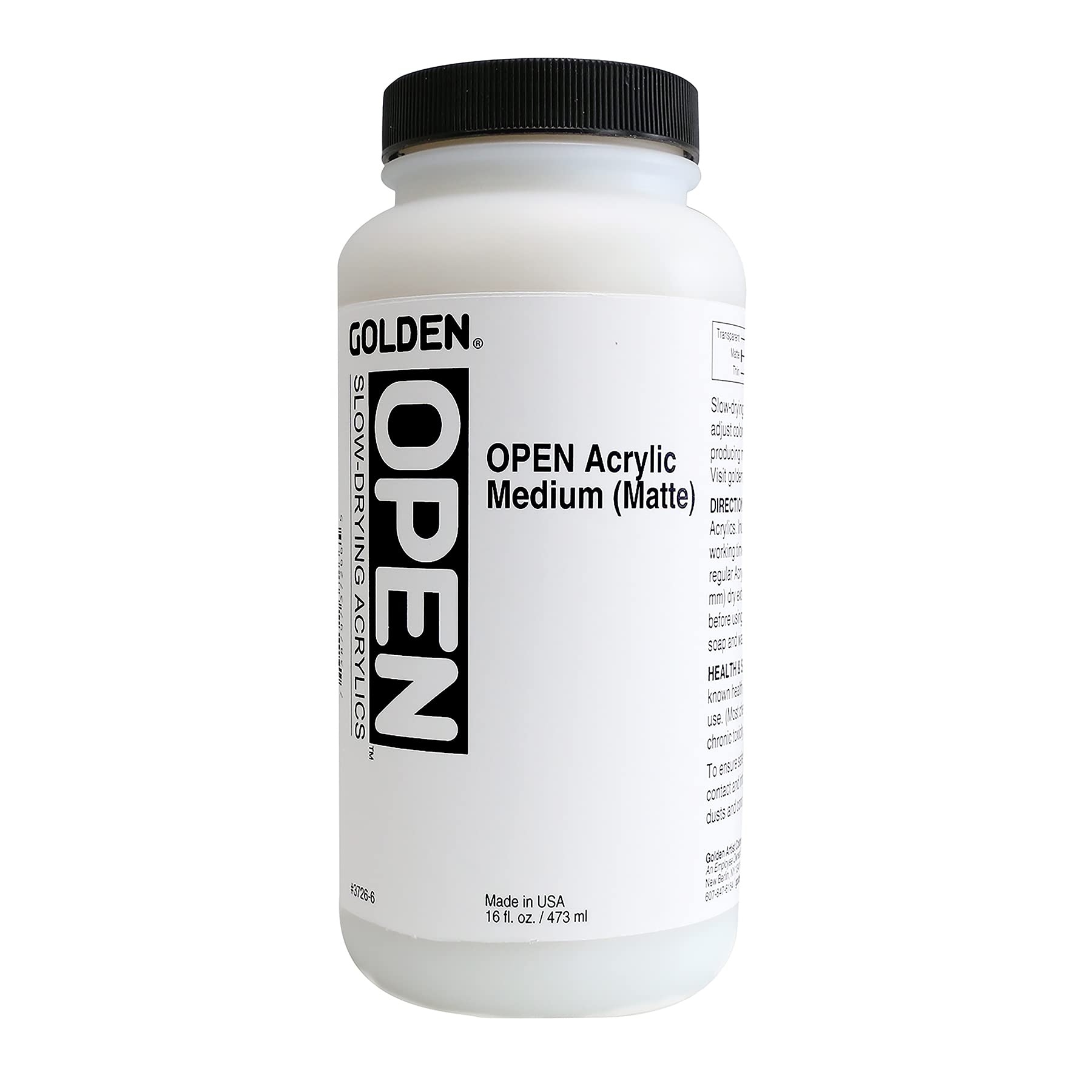GOLDEN OPEN Slow-Drying Acrylic Medium (Matte) - 16 fl oz Professional Artist Paint for Canvas & Mixed Media - Perfect for Blending, Glazing & Extended Work Time