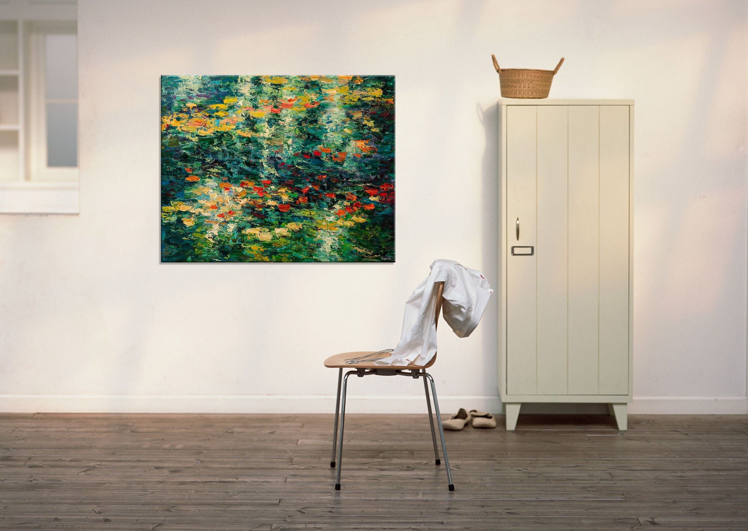 Original Oil Painting Pond with Waterlilies by George Miller - Handmade Nature Artwork for Home & Office Decor | Perfect for Living Room, Bedroom or Meditation Space