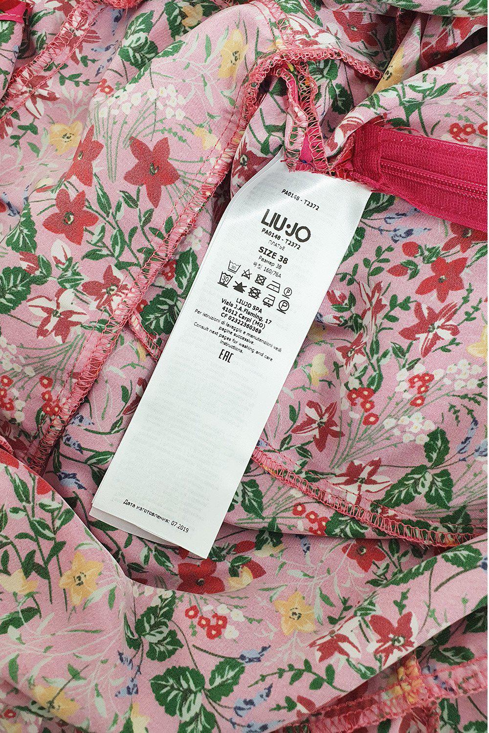 LIU JO Women's Pink Floral Print 3/4 Sleeve Flounce Mini Dress - Size IT 38 | UK 06 | XXS - Perfect for Spring Weddings, Garden Parties & Date Nights