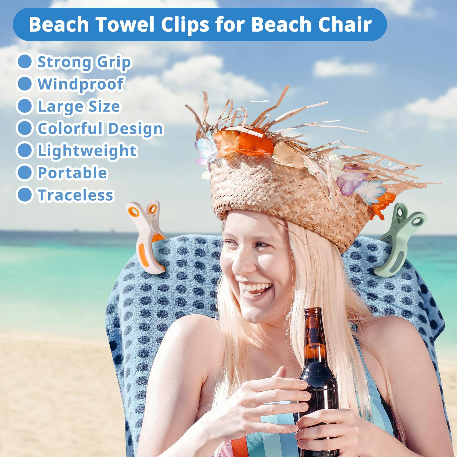 10 Pack Strong Beach Towel Clips for Chairs - Large Windproof Clothes Pins for Pool, Cruise & Outdoor Use - Keep Towels Secure on Beach Chairs - Essential Travel Accessories (White+Green) - Perfect for Beach Vacations, Poolside Lounging & Cruise Trips
