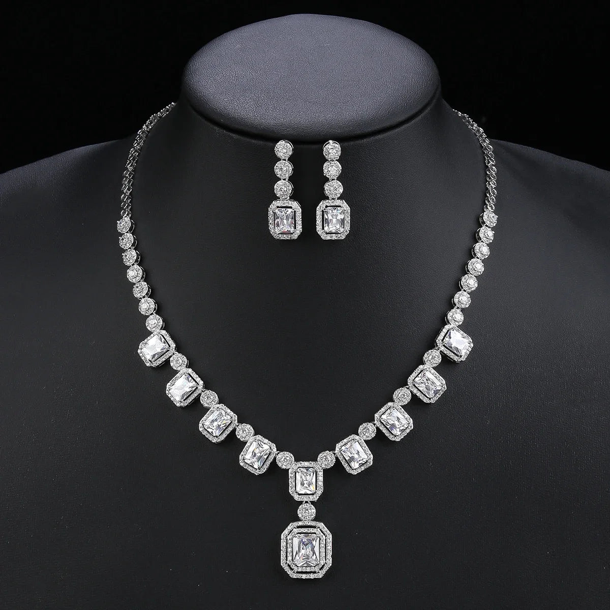Elegant Cubic Zirconia Bridal Jewelry Set - Silver Tone Necklace & Earrings with Mixed Color Stones (Green/Red) | Perfect for Engagement Parties, Weddings & Special Occasions