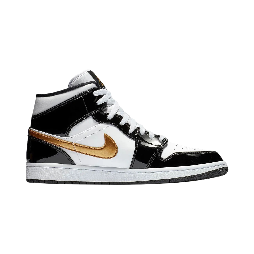 Air Jordan 1 Mid SE Sneakers - Black & Metallic Gold Basketball Shoes for Men | Comfortable Athletic Shoes for Casual Wear, Street Style & Gym Workouts