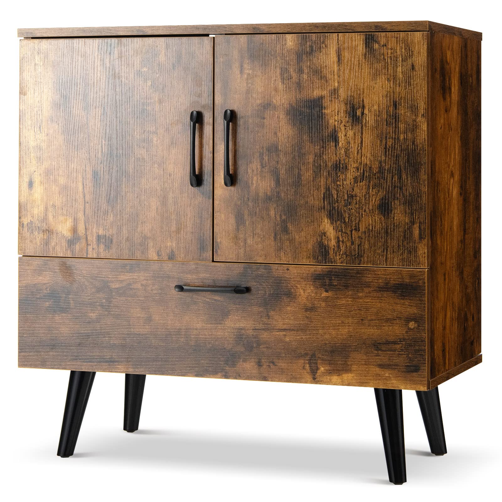 Giantex Rustic Brown Storage Cabinet - Freestanding Buffet Sideboard with Doors & Pull-Out Drawer | Entryway, Living Room, Dining Room, Bathroom Storage Solution | Accent Cabinet for Home Organization & Decor