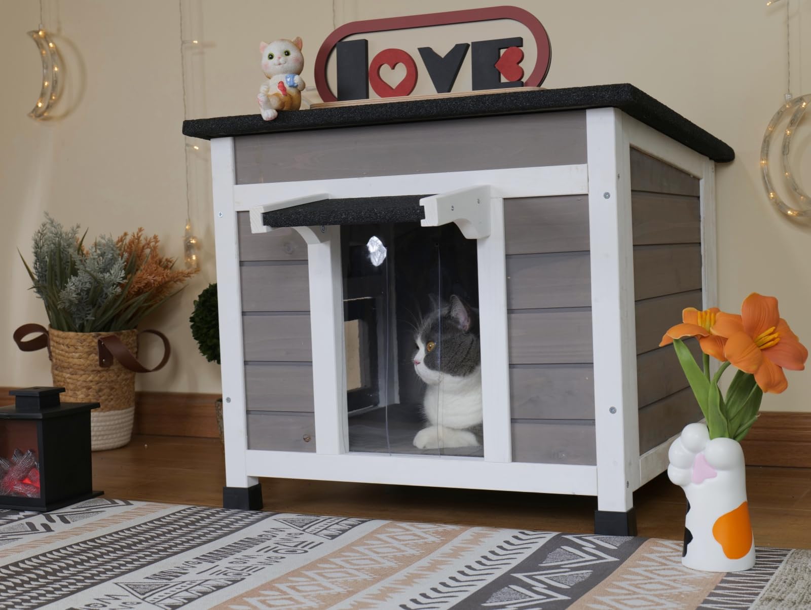 Insulated Outdoor Cat House - Weatherproof Feral Cat Shelter for Winter, Gray - Perfect for Backyard, Garden & Cold Weather Protection