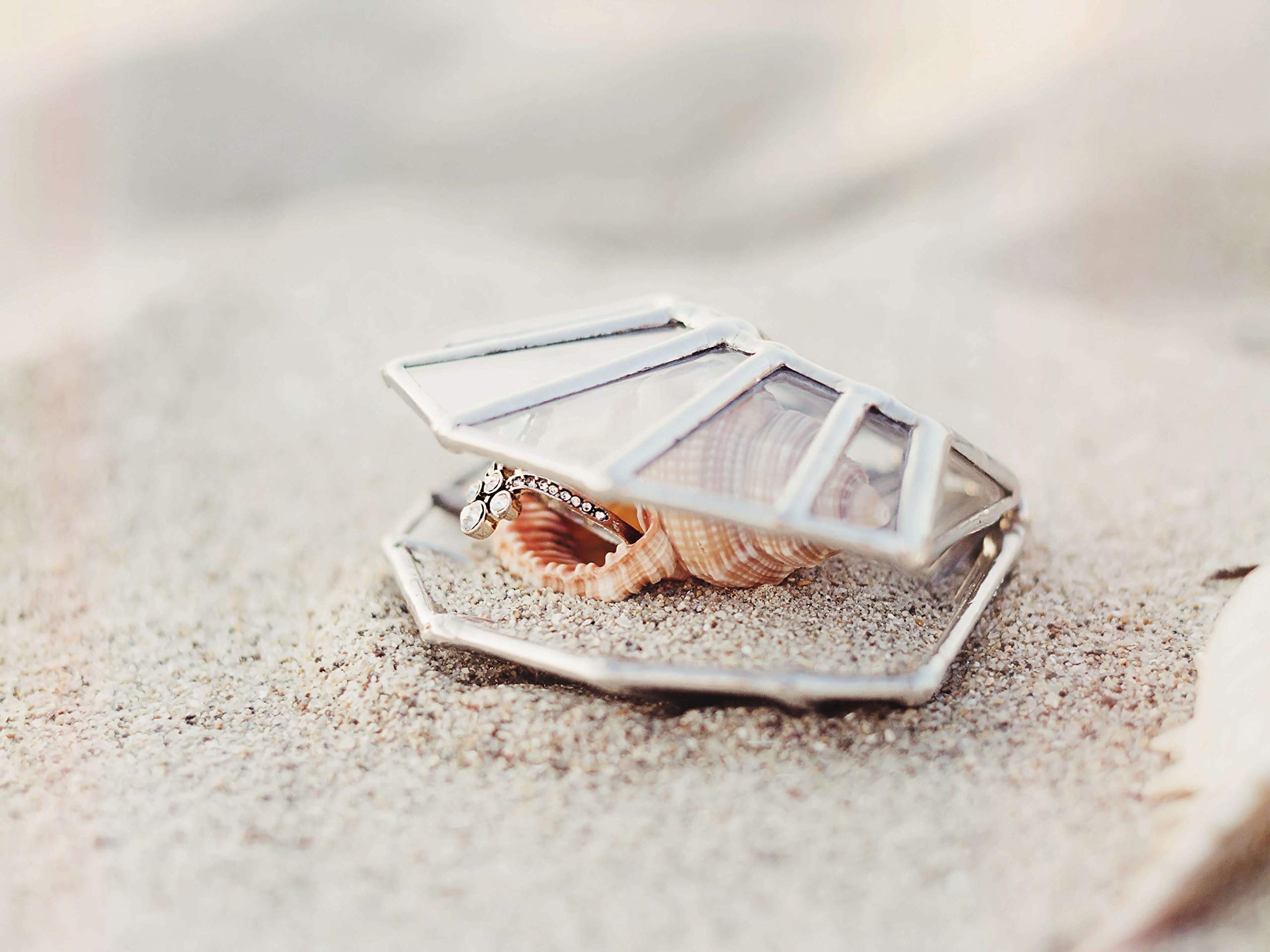 Elegant Seashell Ring Box - Unique Wedding Proposal & Ring Bearer Box for Beach Weddings - Glass Ring Holder in Copper, Silver & Black - Perfect Beach Wedding Decor & Engagement Gift Idea