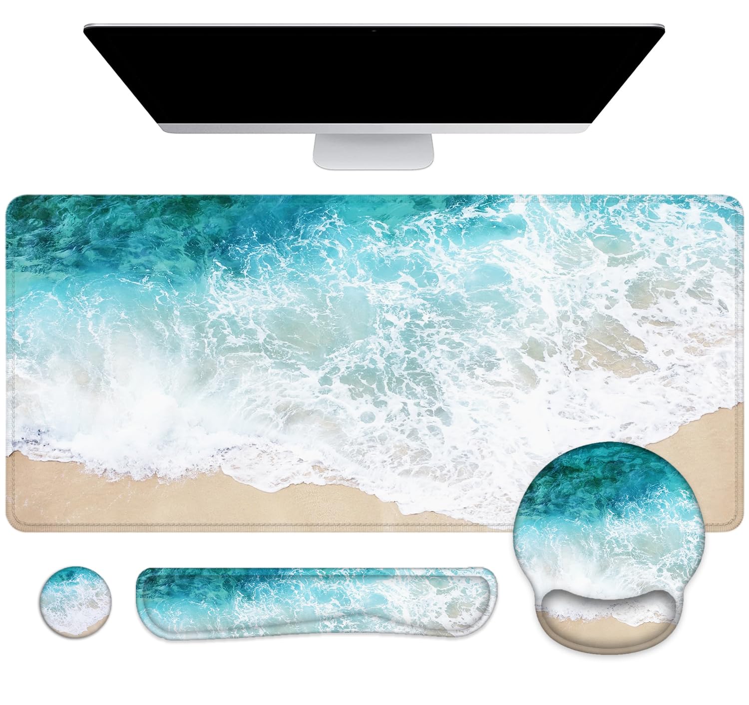 LATEEFAH Ergonomic Mouse Pad with Wrist Rest - Extra Large Gaming Desk Mat & Keyboard Pad Set (4-in-1) for Comfortable Home Office & PC Gaming Setup - Perfect for Work, Typing, and Long Gaming Sessions