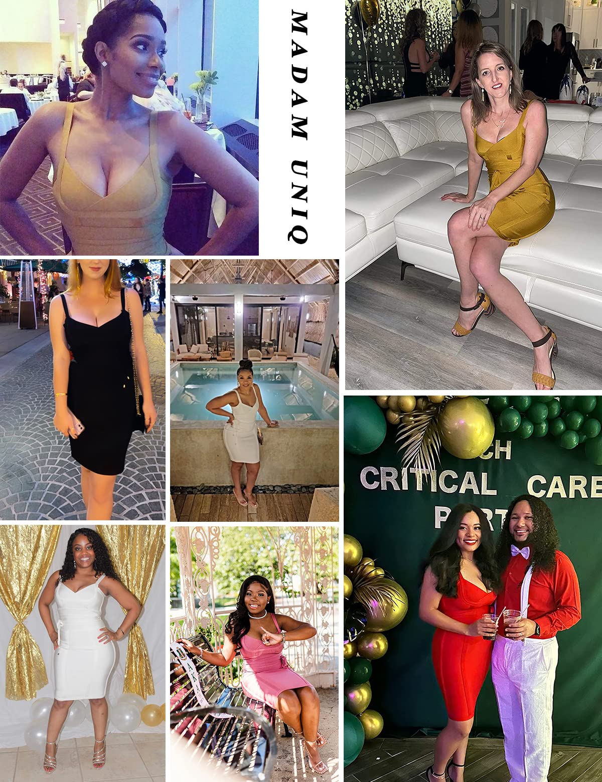 Madam Uniq Women's Sexy Bandage Bodycon Dress - Sleeveless Rayon Club Dress with Strap Sashes for Night Out, Party & Cocktail Events
