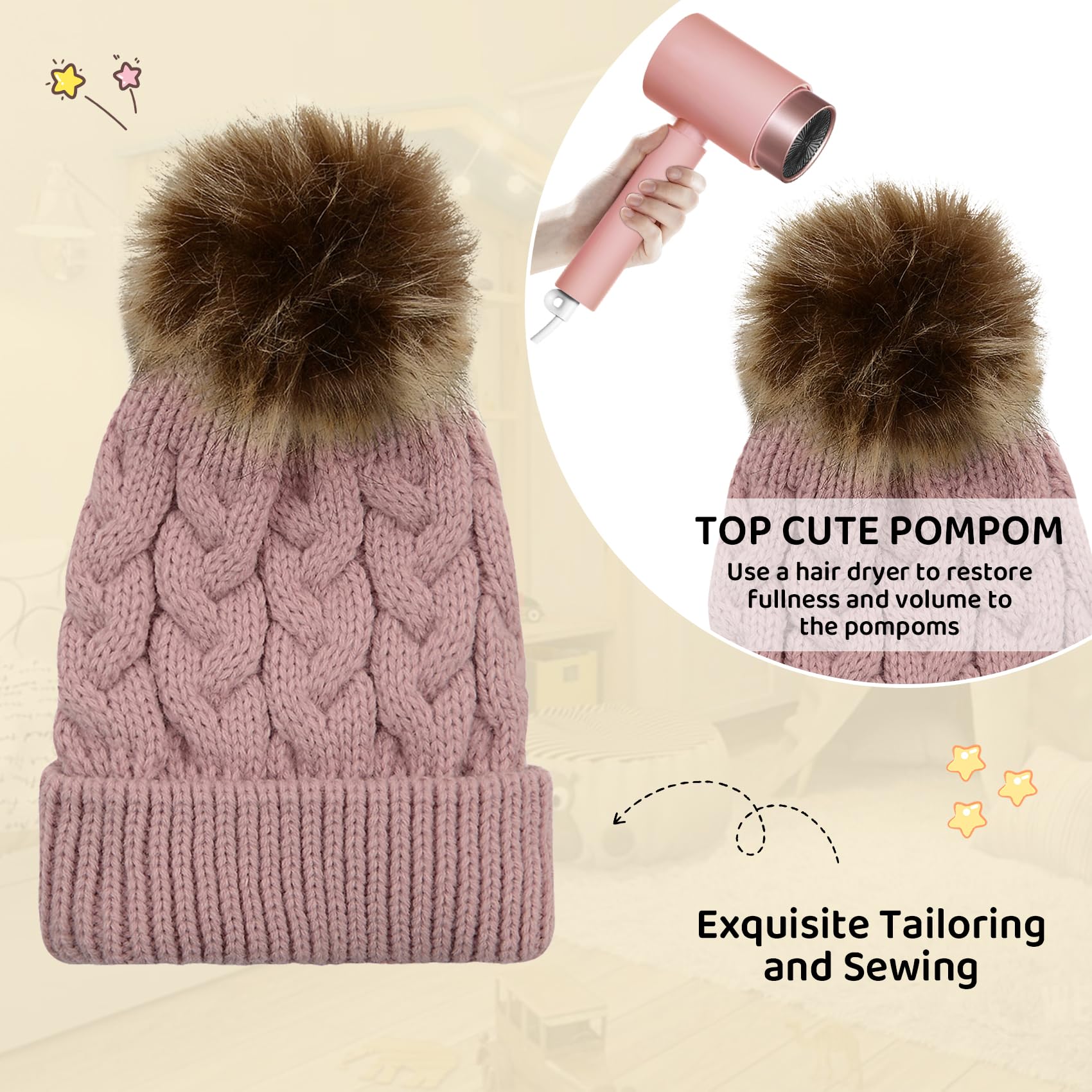 Durio Baby Winter Hat with Pom Poms - Soft Knit Beanie for Newborns & Infants - Warm Winter Hats for Girls & Boys - Perfect for Outdoor Play, Snow Days & Holiday Photos