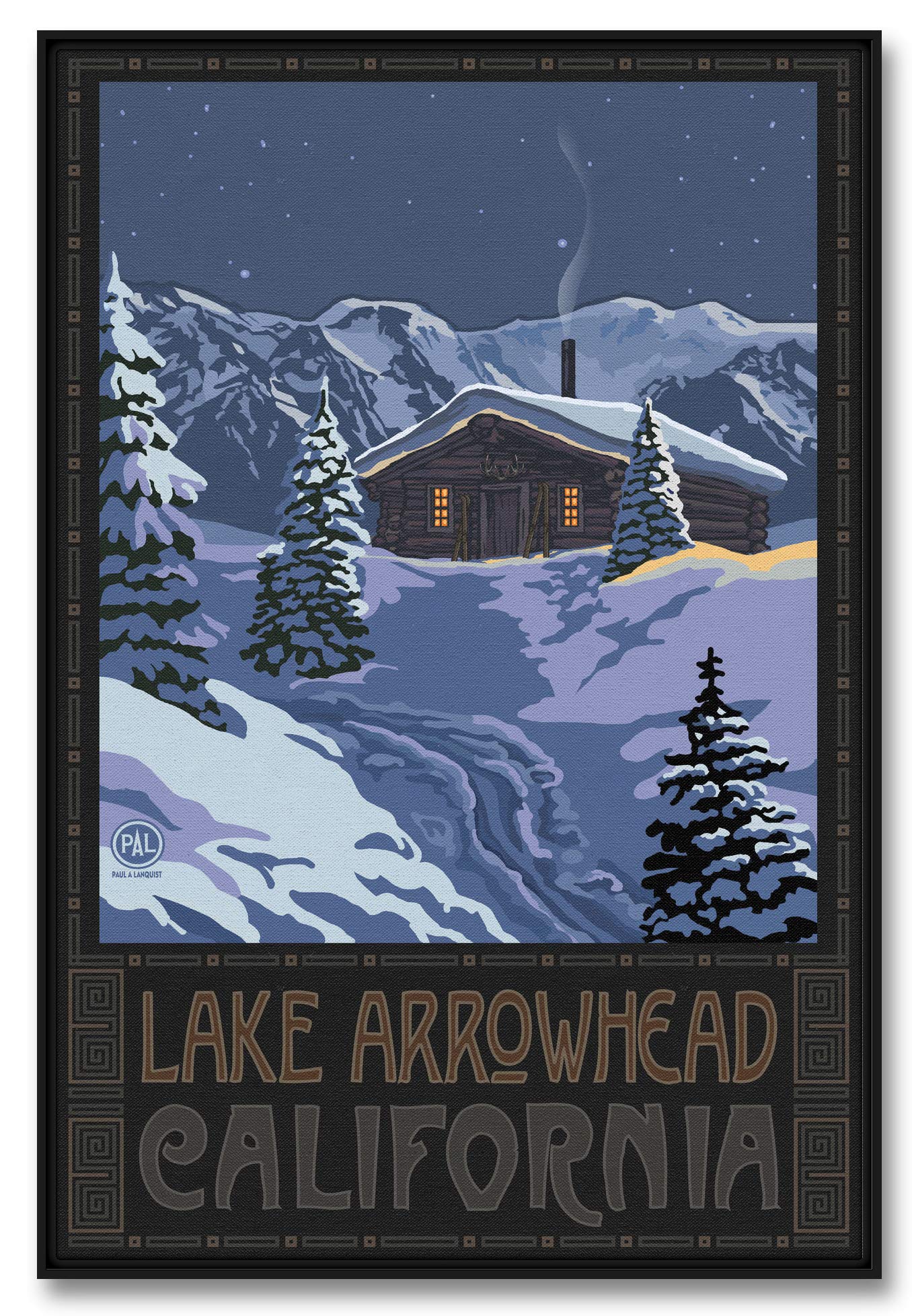 Lake Arrowhead California Winter Mountain Cabin Framed Canvas Wall Art - 24x36 Inch Giclee Print by Paul A. Lanquist - Perfect for Living Room, Bedroom & Office Decor - Scenic Travel Landscape Painting for Home & Workspace
