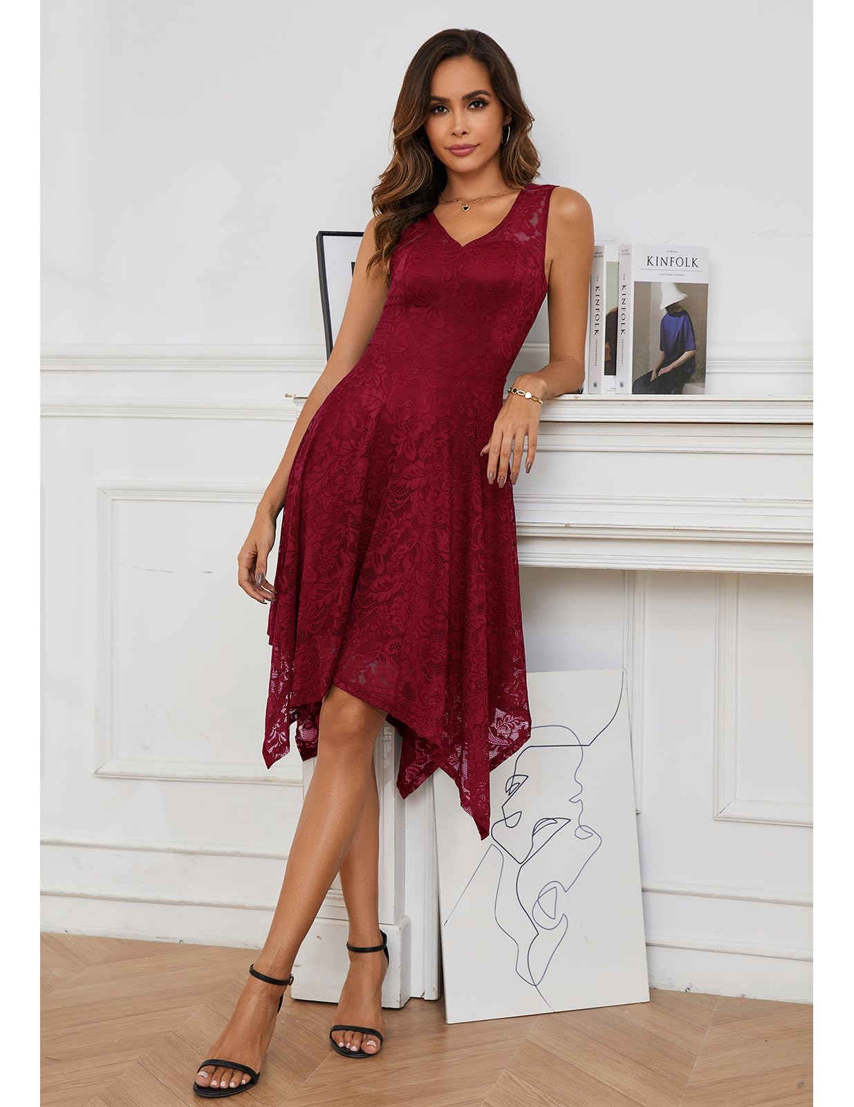 Meetjen Women's Cocktail Party Dress 2025 - Elegant Handkerchief Hem Lace Formal Gown for Wedding Guest, Bridesmaid & Prom | Perfect for Evening Galas, Black Tie Events & Special Occasions
