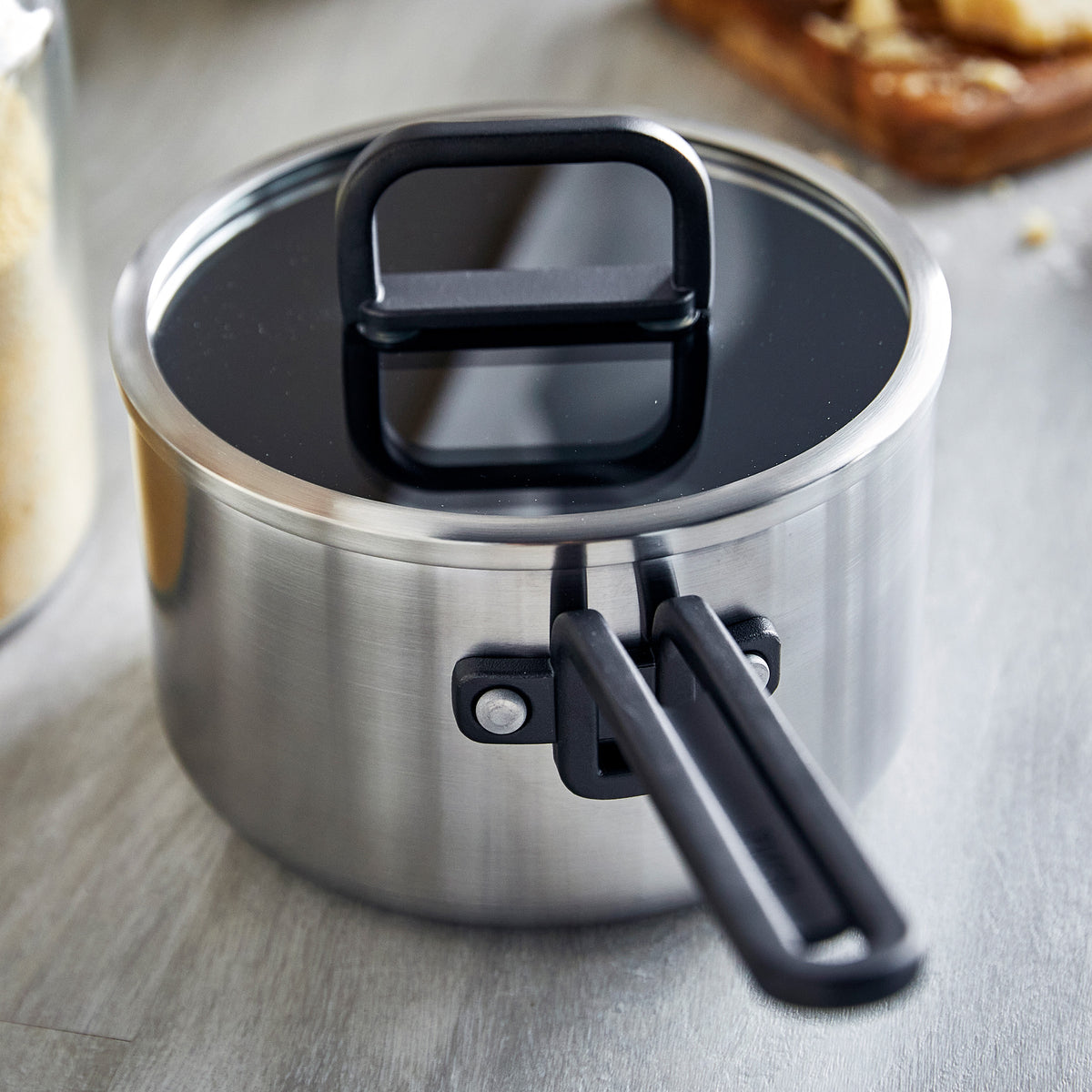 Stanley Tucci™ 4-Piece Nonstick Cookware Set - Stainless Steel & Ceramic Coating, Black Handles | Includes The Tucci Cookbook | Perfect for Home Cooking, Gifts & Kitchen Upgrades