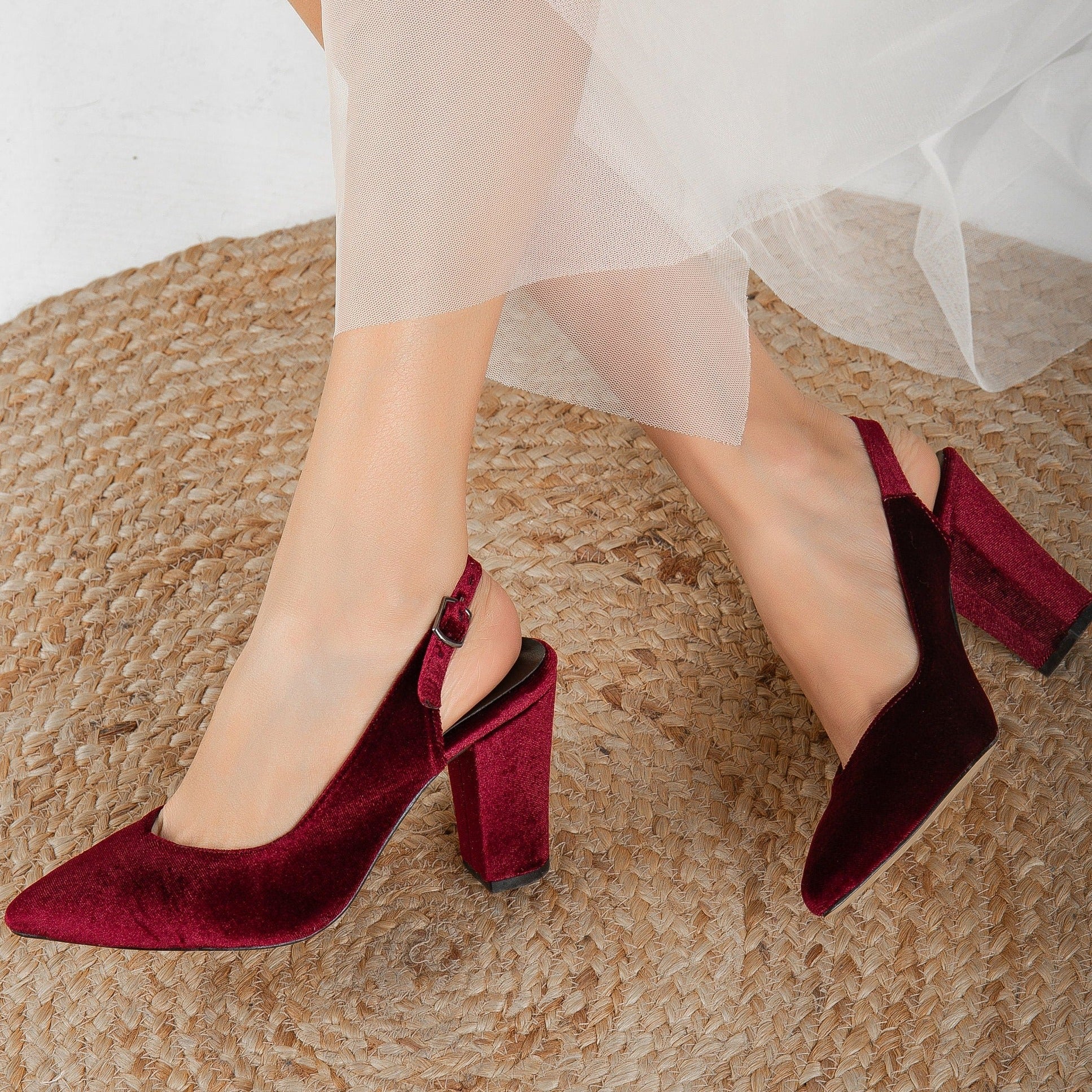 Emma Burgundy Slingback Shoes - Women's Comfortable Heels for Work & Party | Elegant Dress Pumps for Office, Wedding & Special Occasions