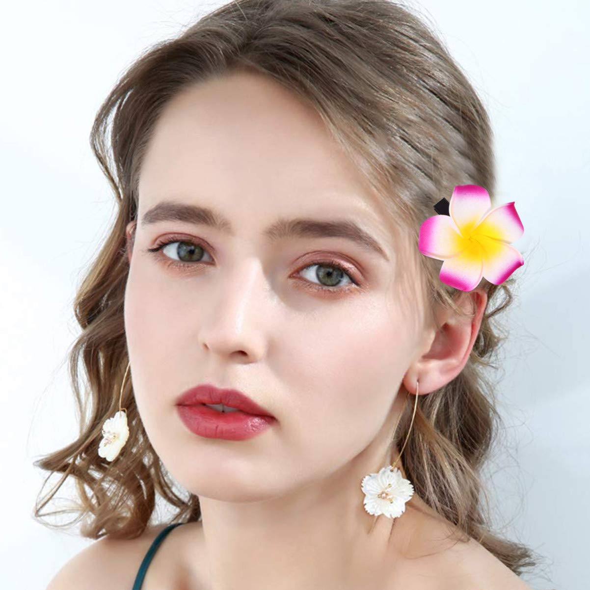 Beaupretty 18Pcs Hawaiian Hair Clips - Plumeria & Hibiscus Flower Bridal Accessories for Wedding & Travel